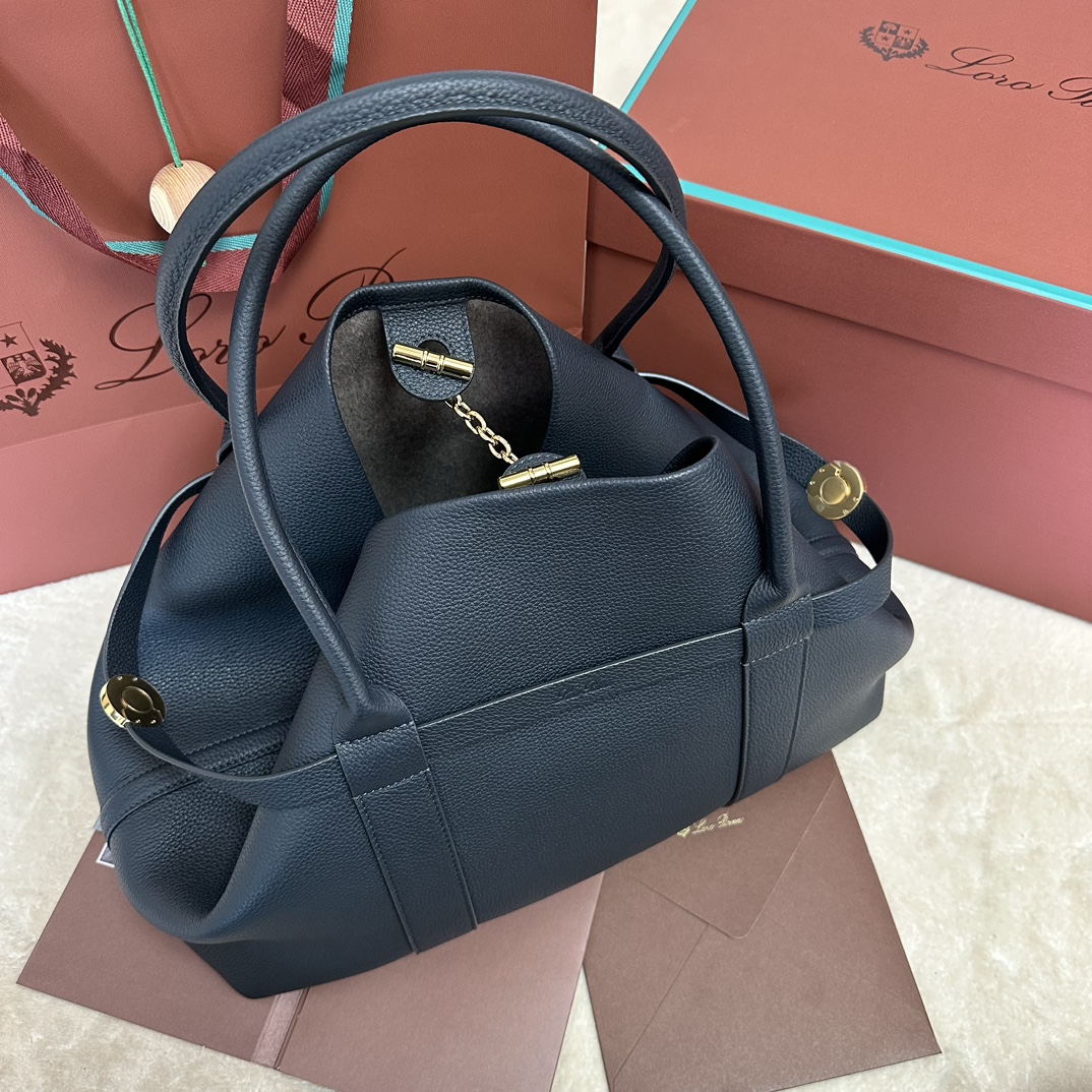Loro Piana Ghiera Shopper Large Calfskin Blue Navy/Sun Gold | Loro Pian