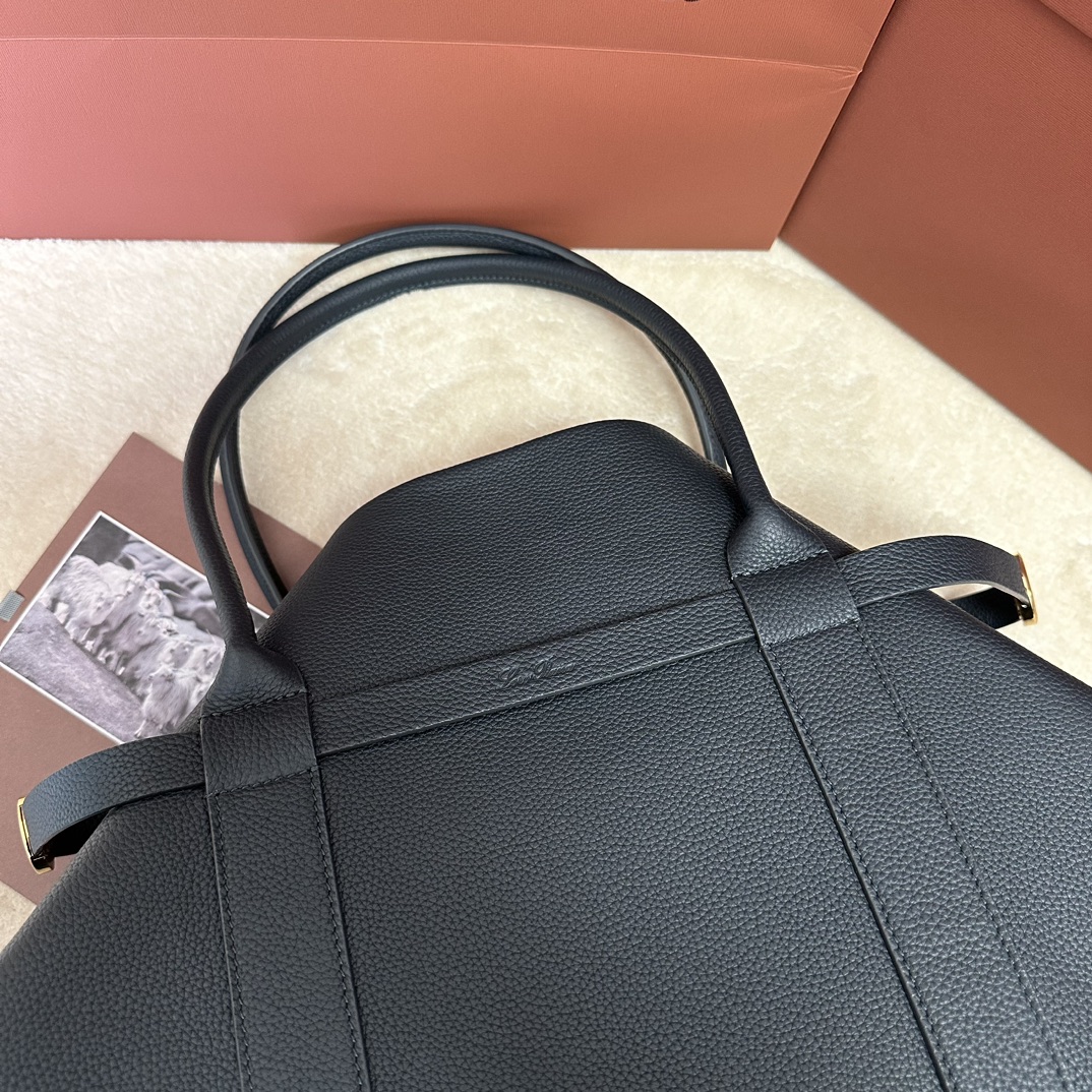 Loro Piana Ghiera Shopper Large Calfskin Blue Navy/Sun Gold | Loro Pian