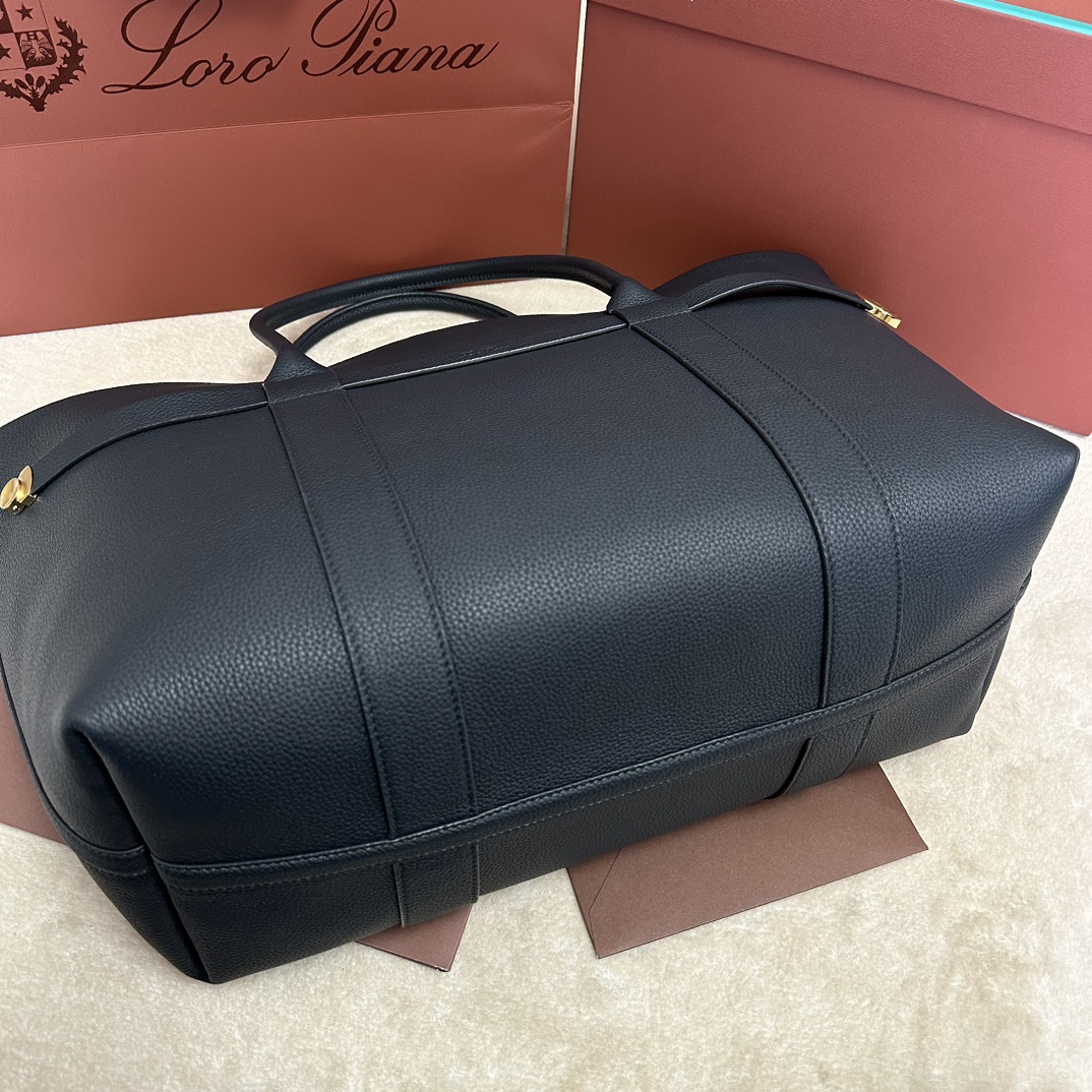 Loro Piana Ghiera Shopper Large Calfskin Blue Navy/Sun Gold | Loro Pian