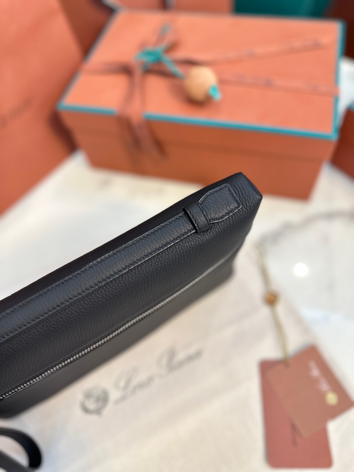 LORO PIANA Grained Calfskin Extra Pocket Pouch L29 black