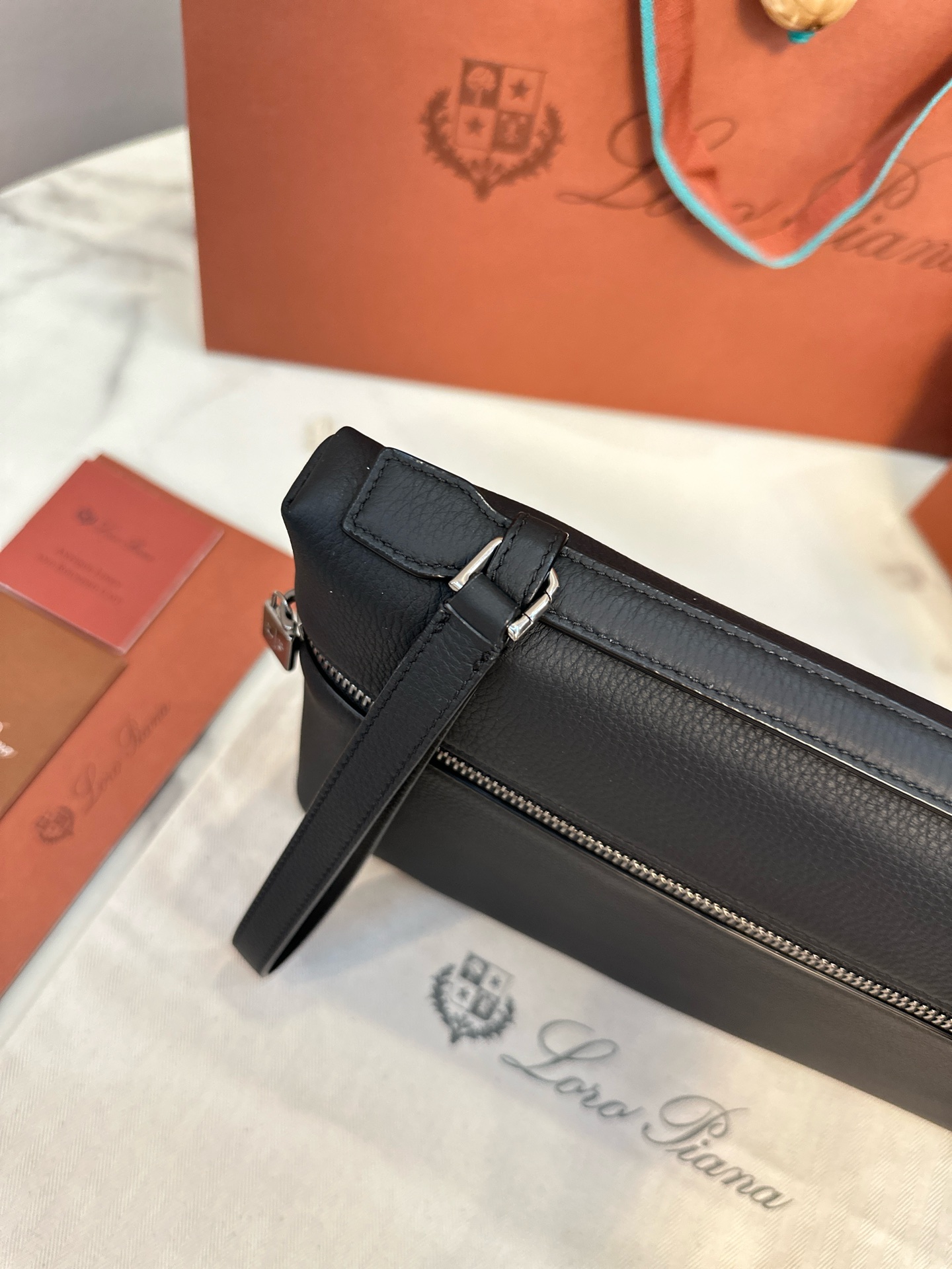 LORO PIANA Grained Calfskin Extra Pocket Pouch L29 black