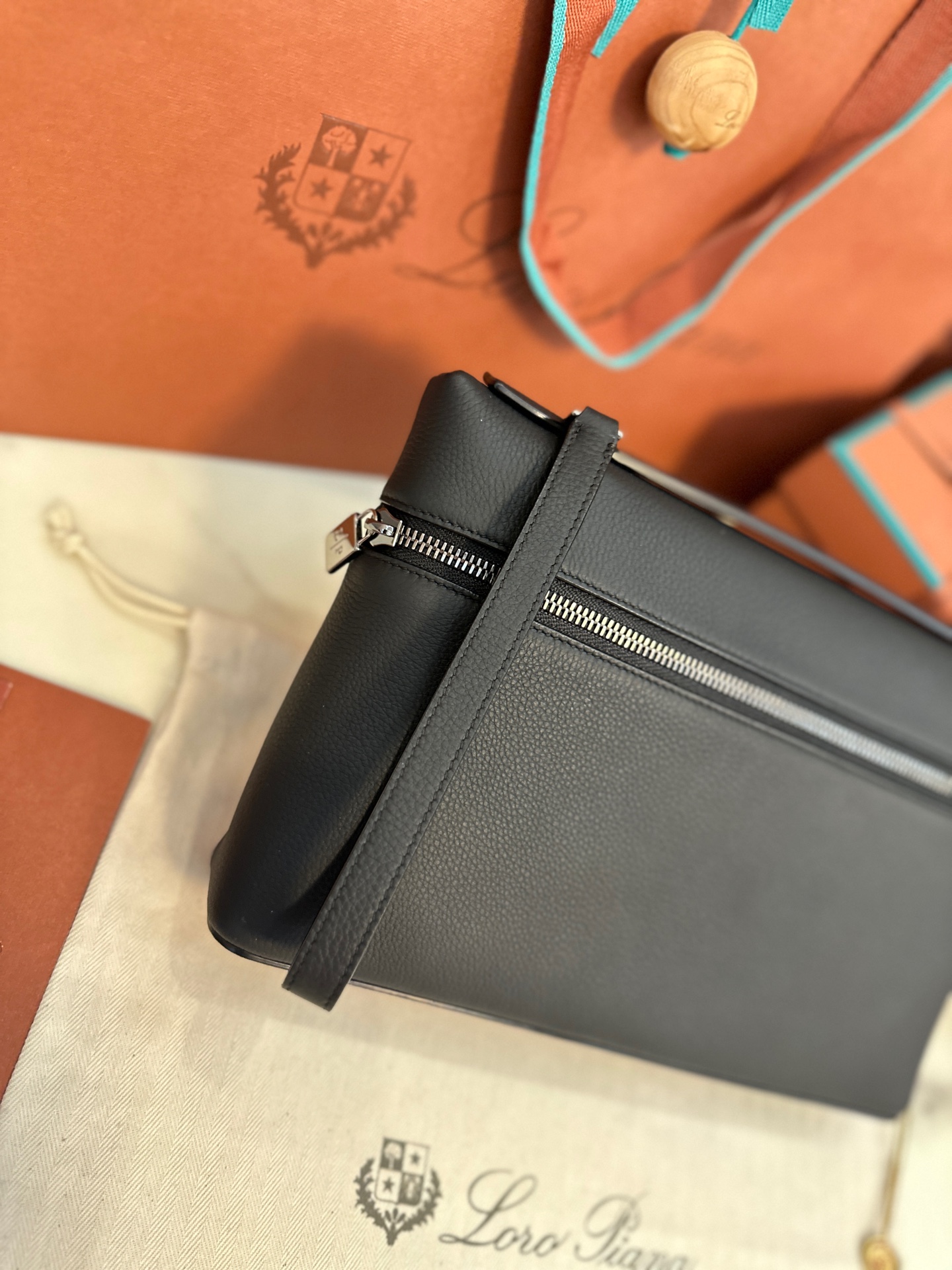 LORO PIANA Grained Calfskin Extra Pocket Pouch L29 black