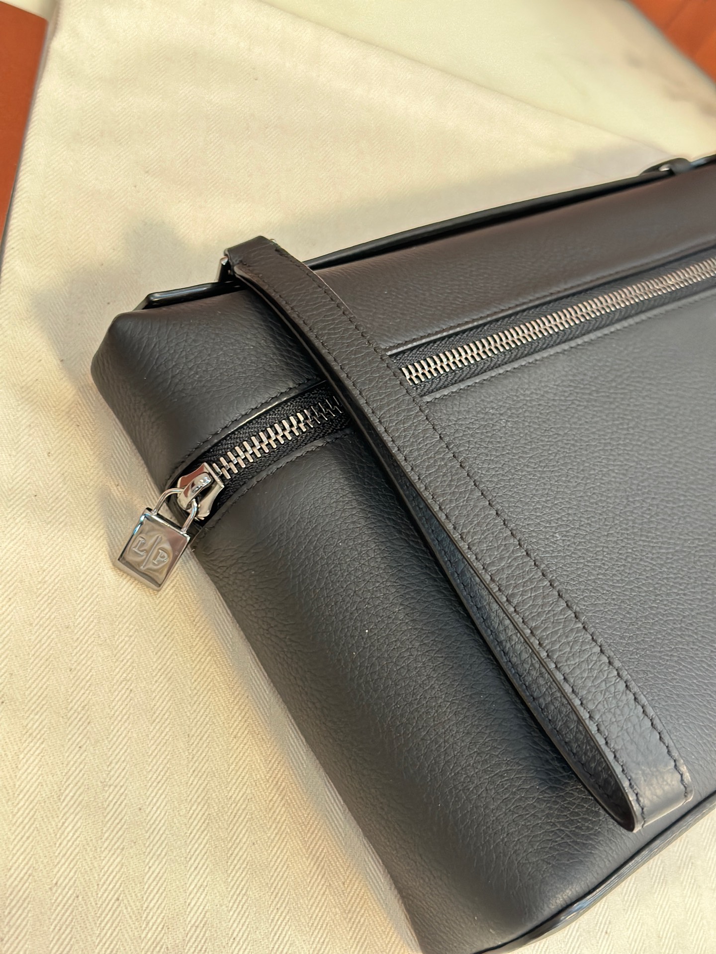 LORO PIANA Grained Calfskin Extra Pocket Pouch L29 black