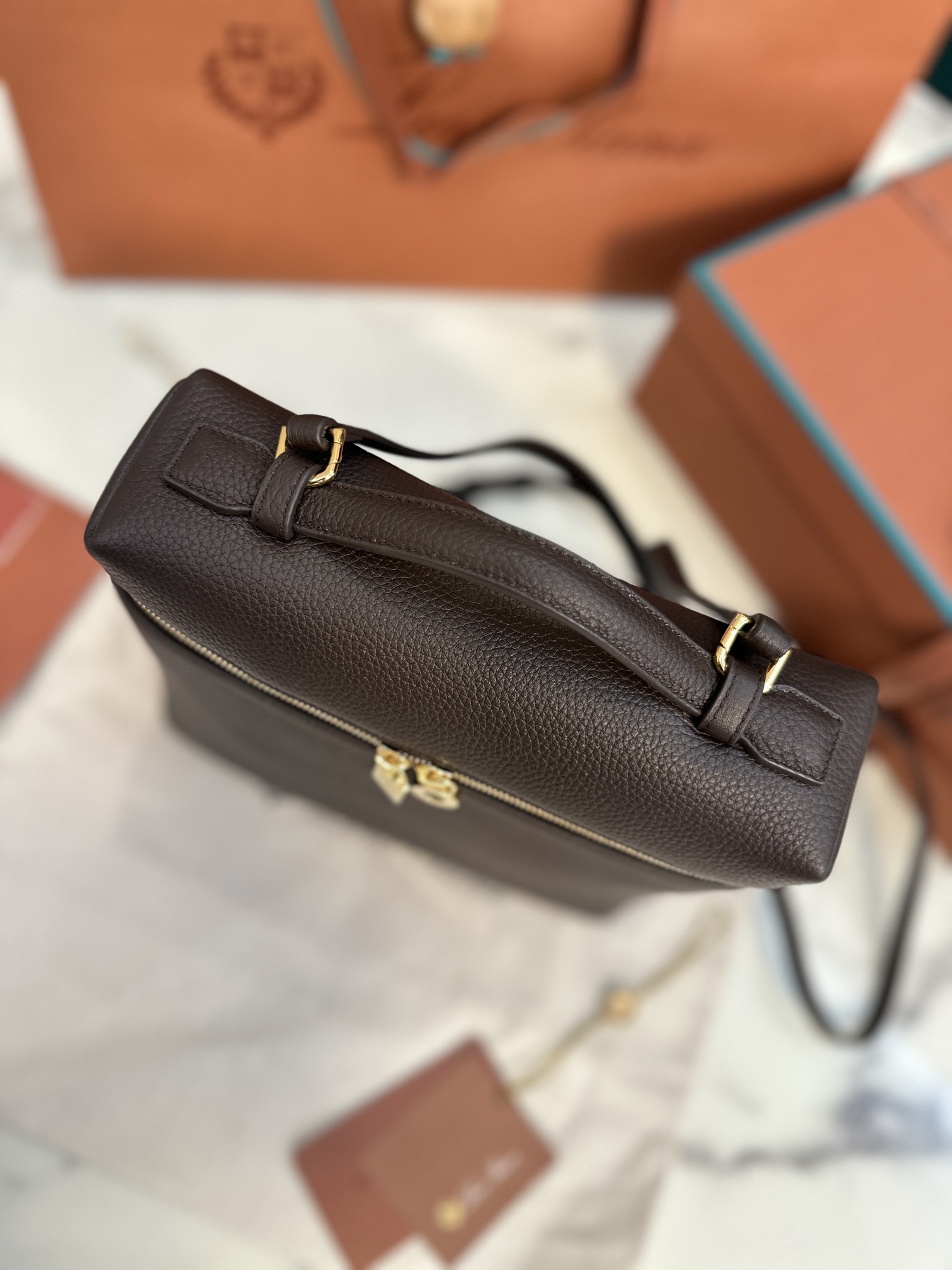 Loro Piana Extra Pocket backpack L23.5 Grained Calfskin brown/Sun