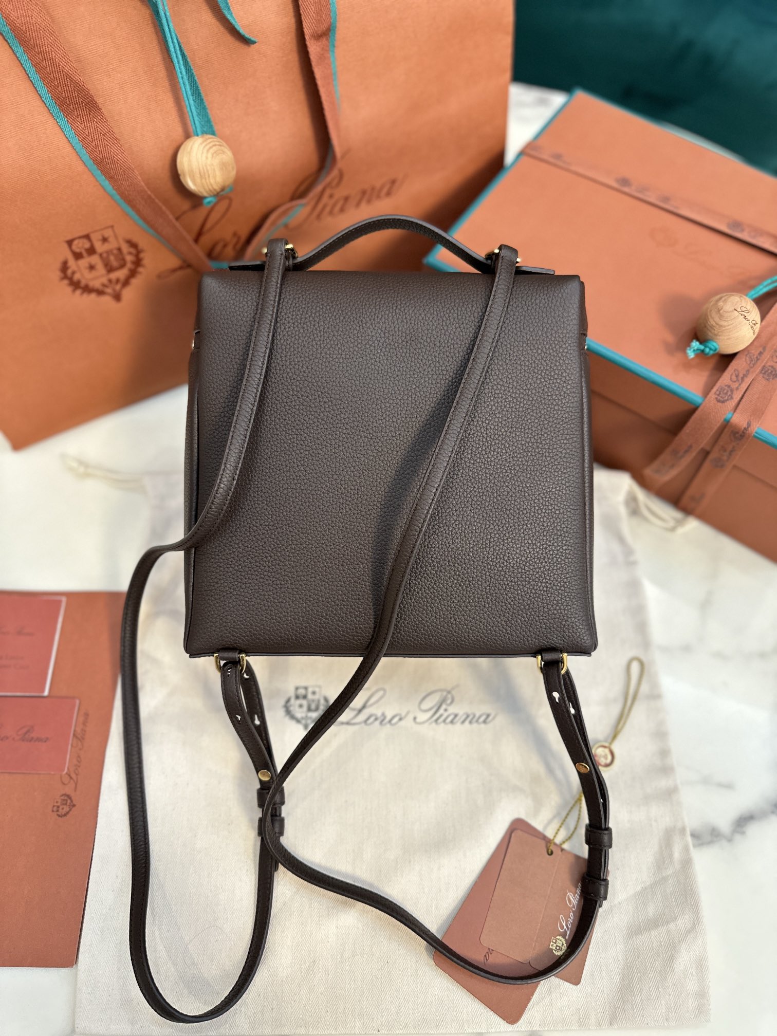 Loro Piana Extra Pocket backpack L23.5 Grained Calfskin brown/Sun