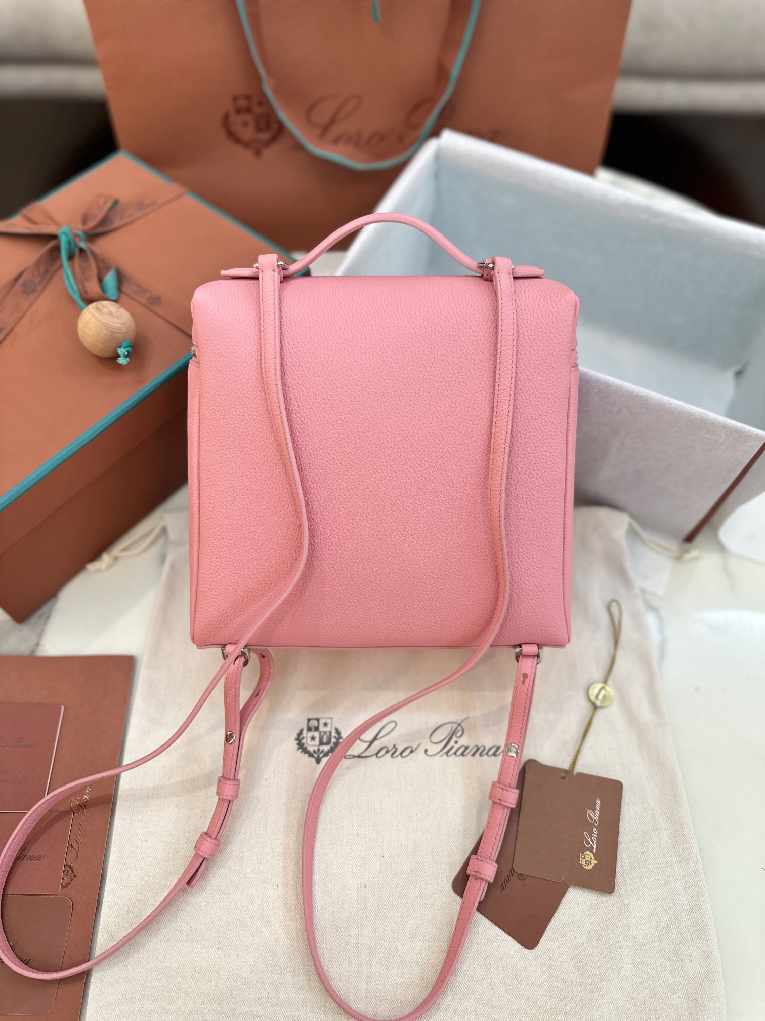 Loro Piana Extra Pocket L23.5 leather backpack pink Loro Piana