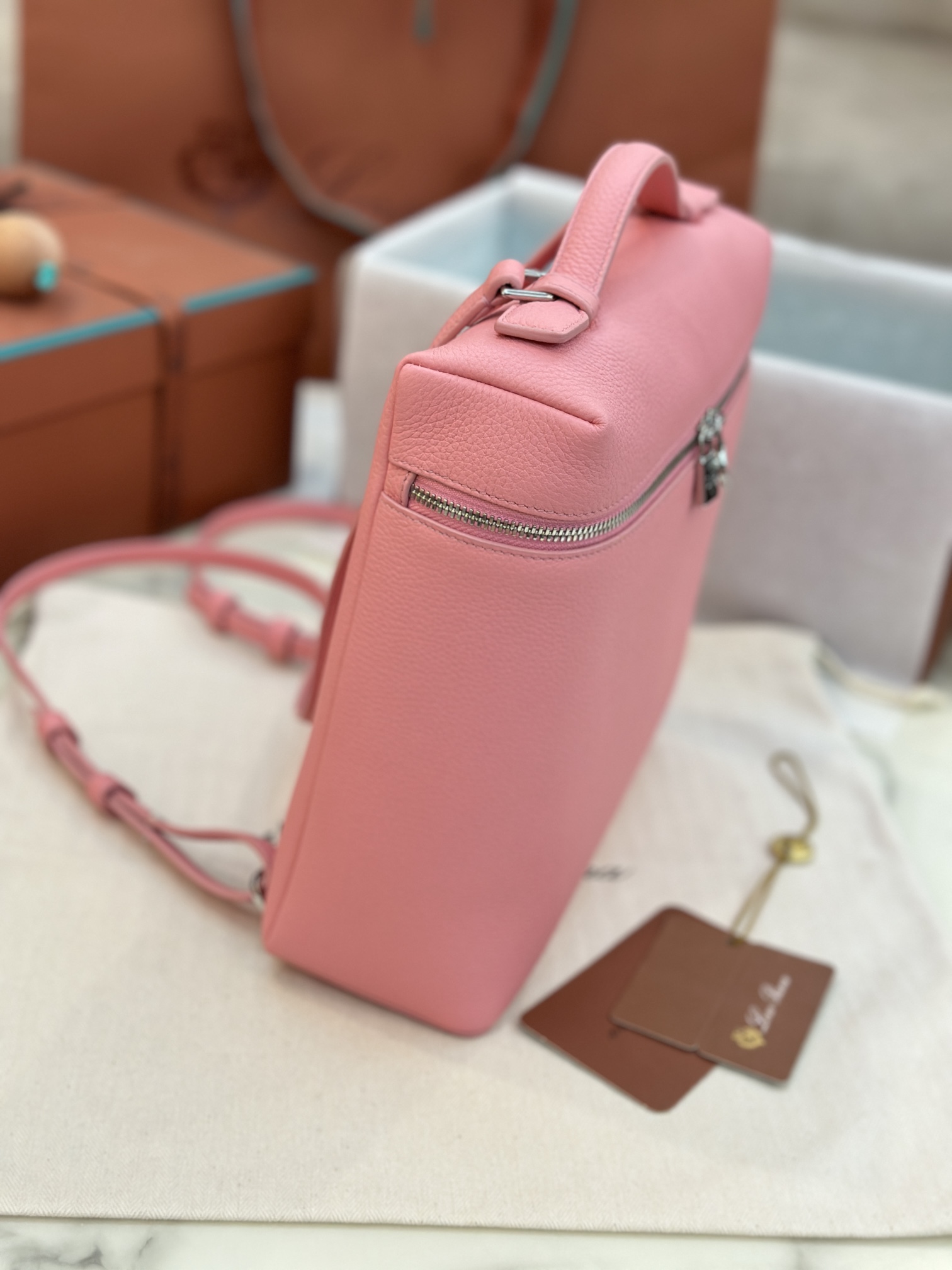 Loro Piana Extra Pocket L23.5 leather backpack pink Loro Piana