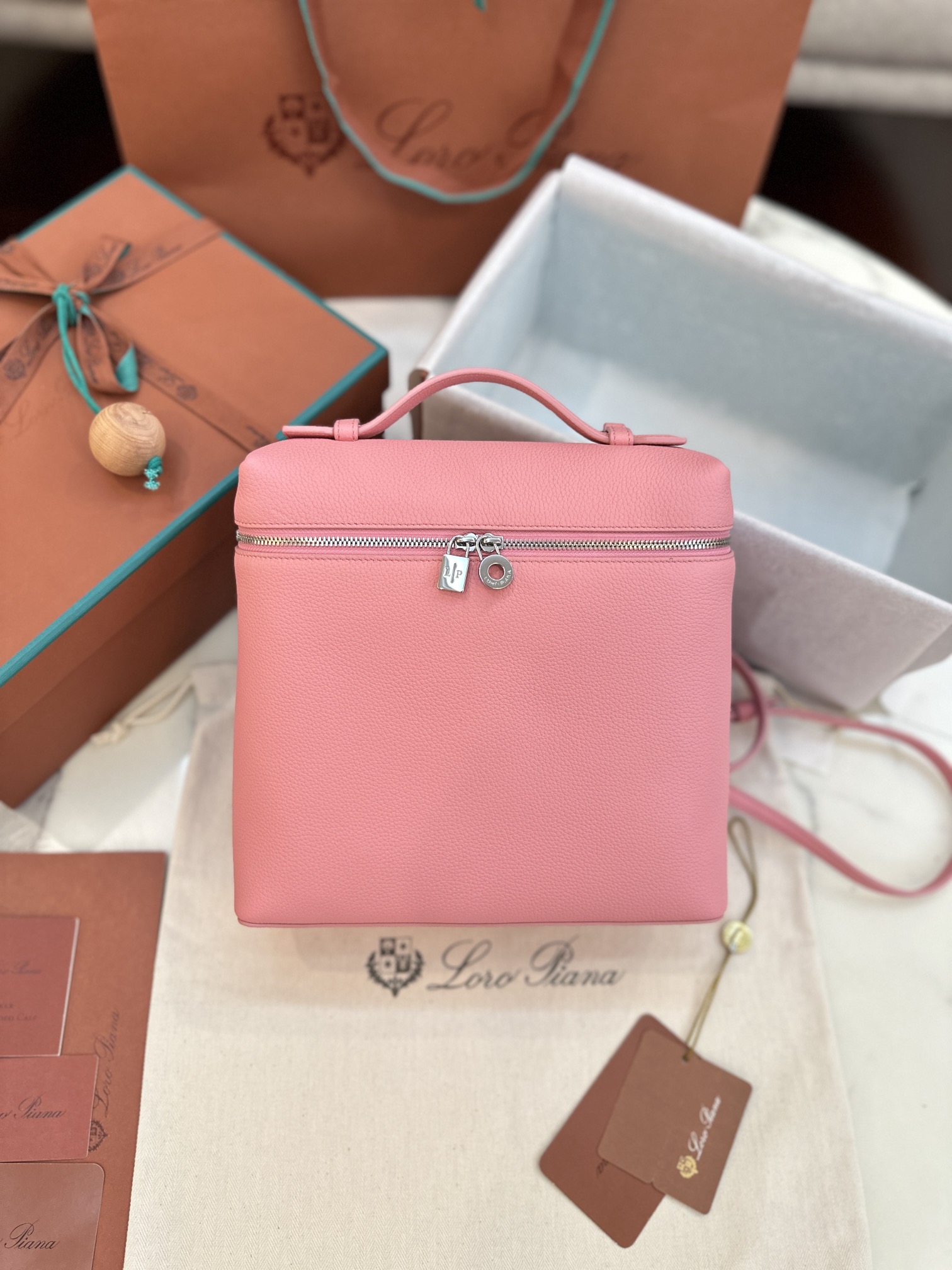 Loro Piana Extra Pocket L23.5 leather backpack pink Loro Piana