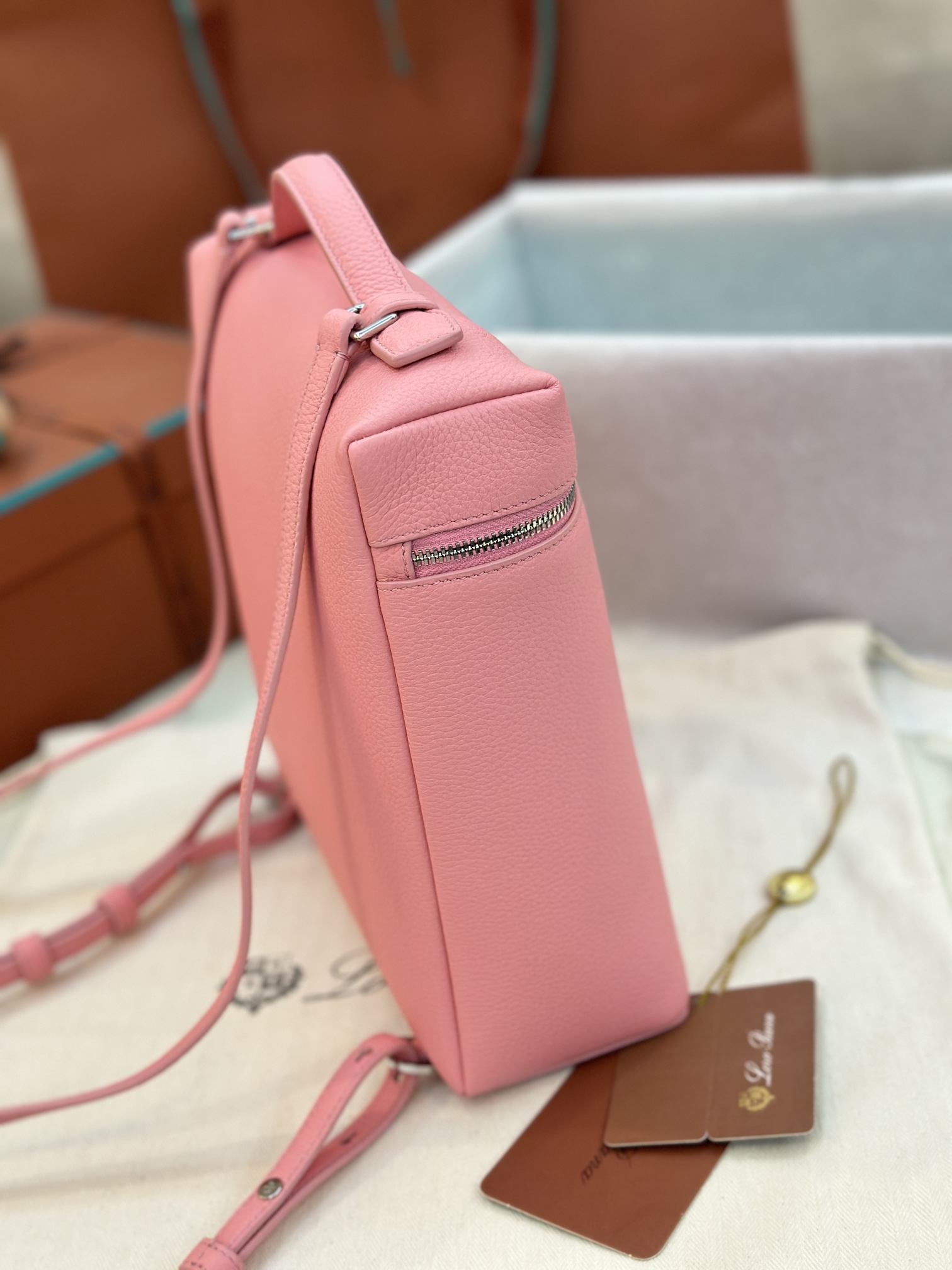 Loro Piana Extra Pocket L23.5 leather backpack pink Loro Piana