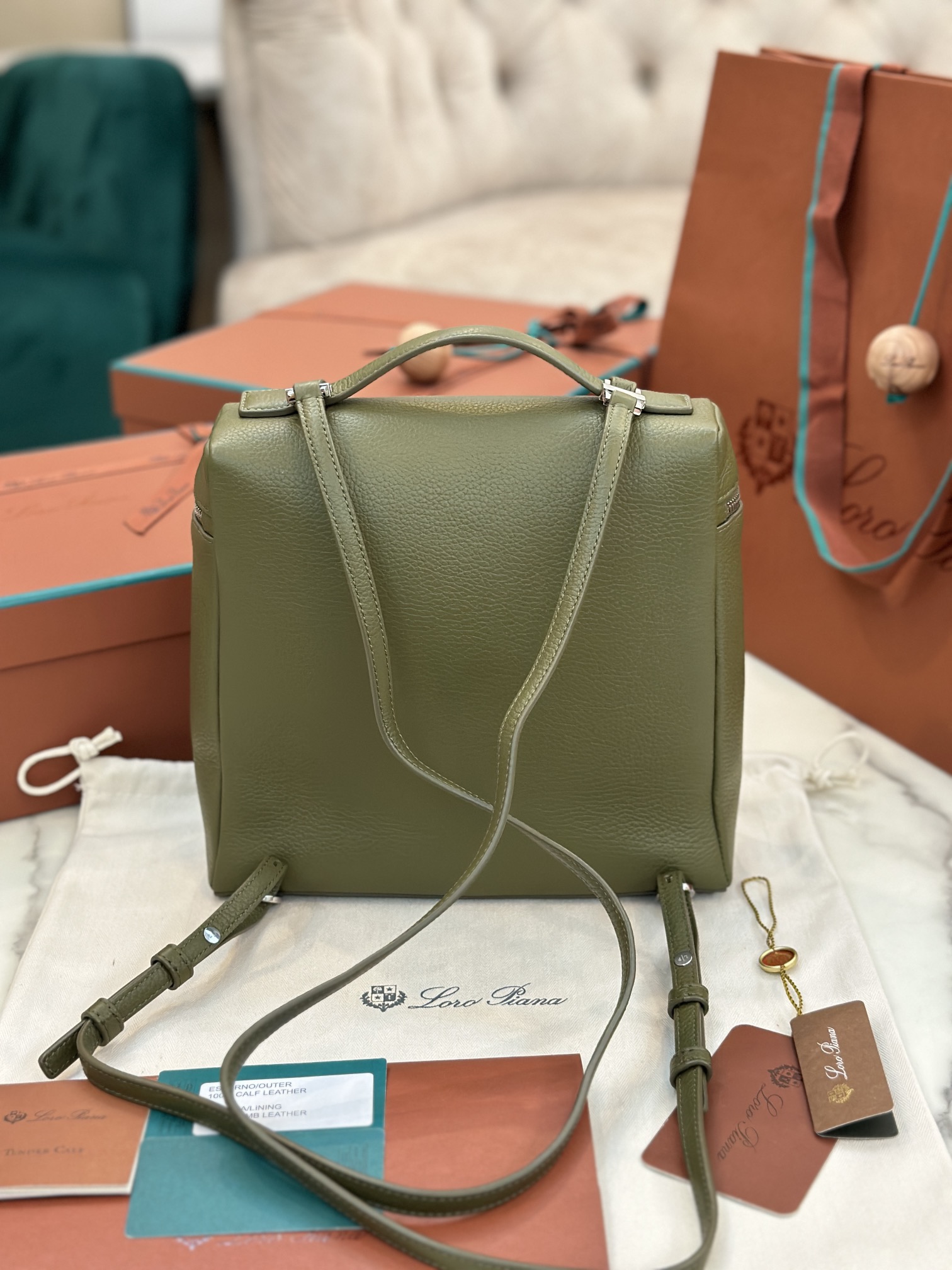 Loro Piana Extra Pocket Backpack bag green