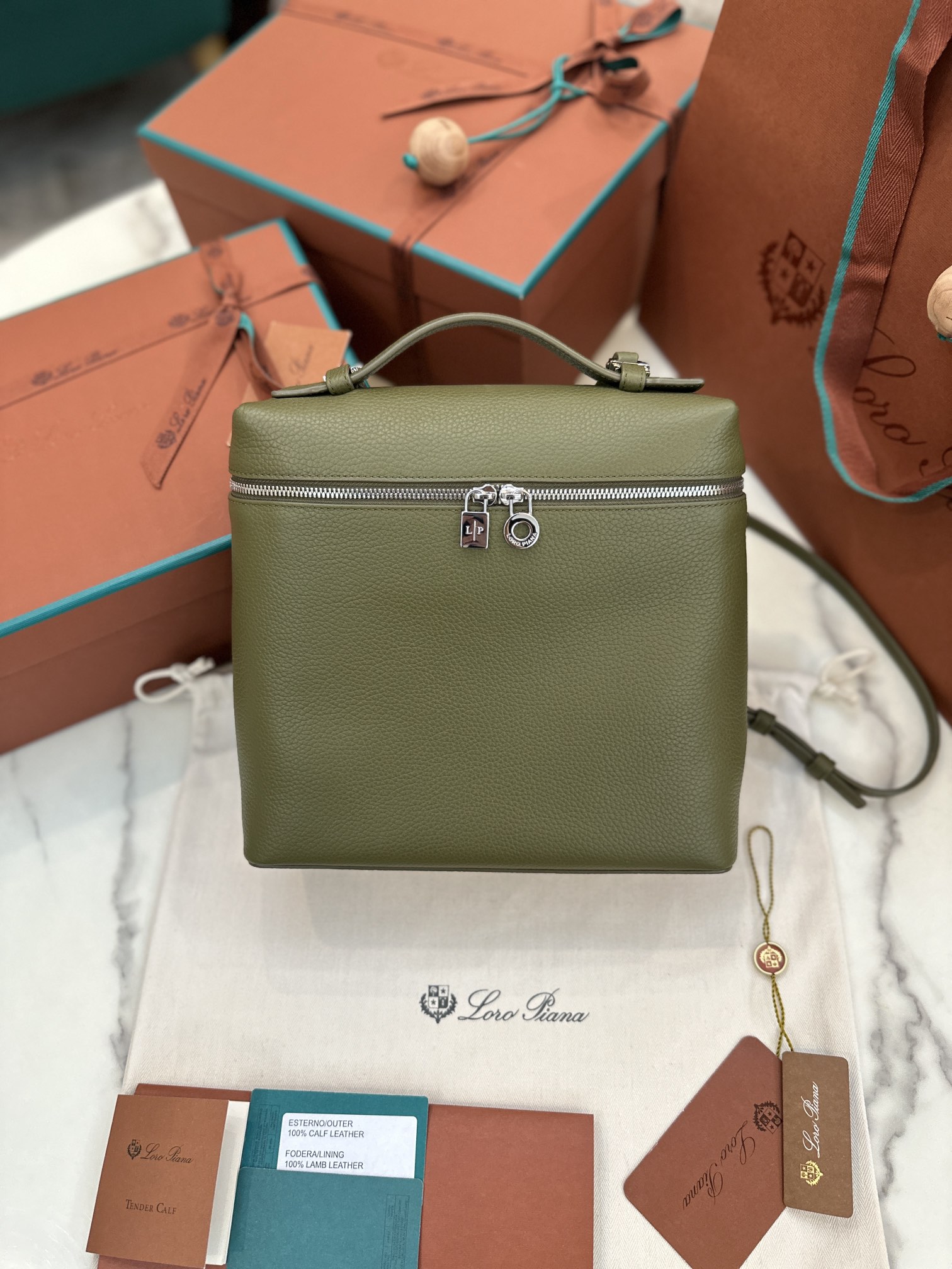 Loro Piana Extra Pocket Backpack bag green