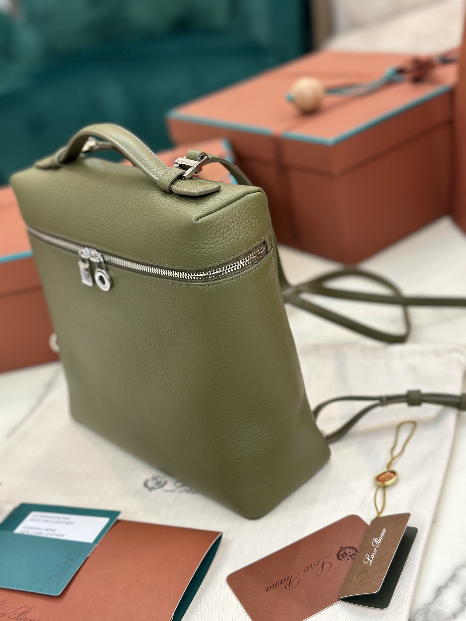 Loro Piana Extra Pocket Backpack bag green