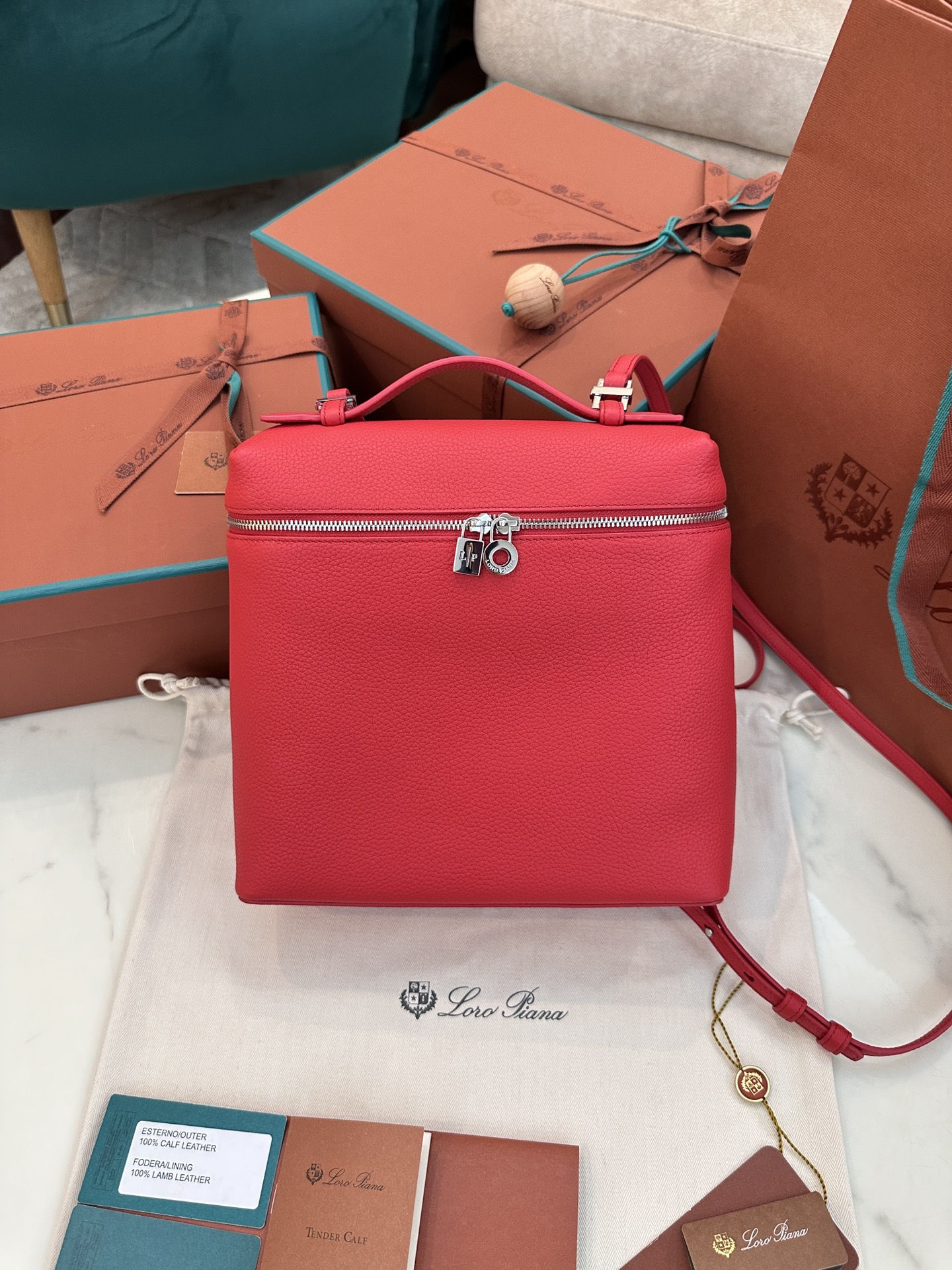 Loro Piana Extra Pocket Backpack bag red