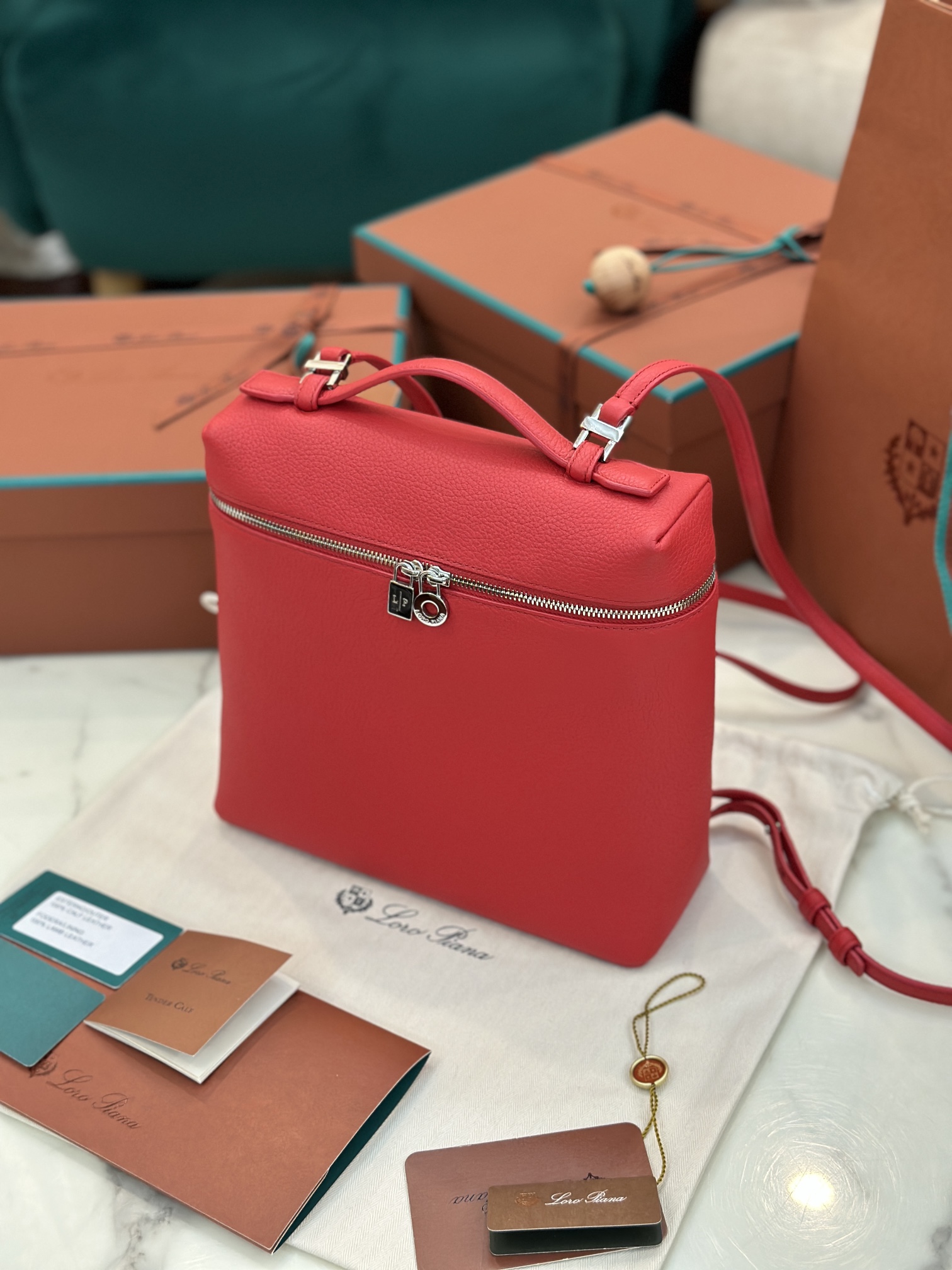 Loro Piana Extra Pocket Backpack bag red