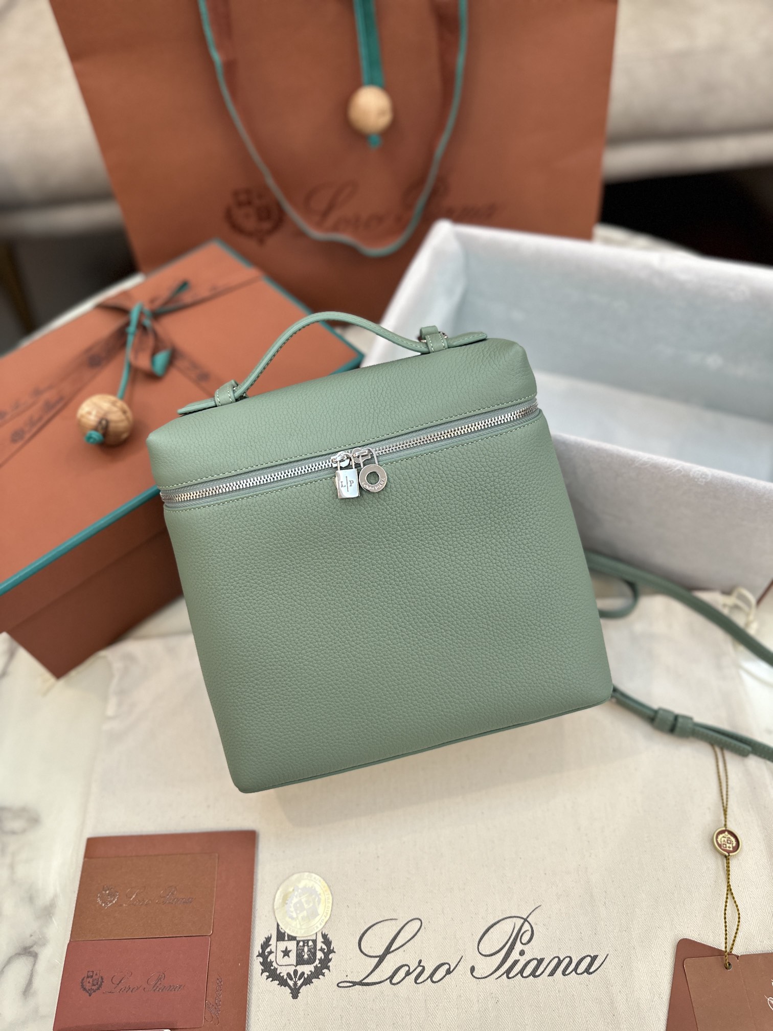 Loro Piana Extra Pocket Backpack bag green