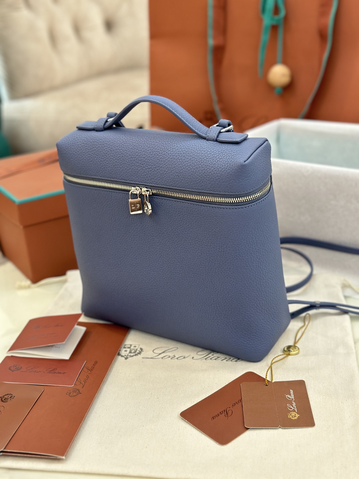 Loro Piana Extra Pocket Backpack bag blue  L332210