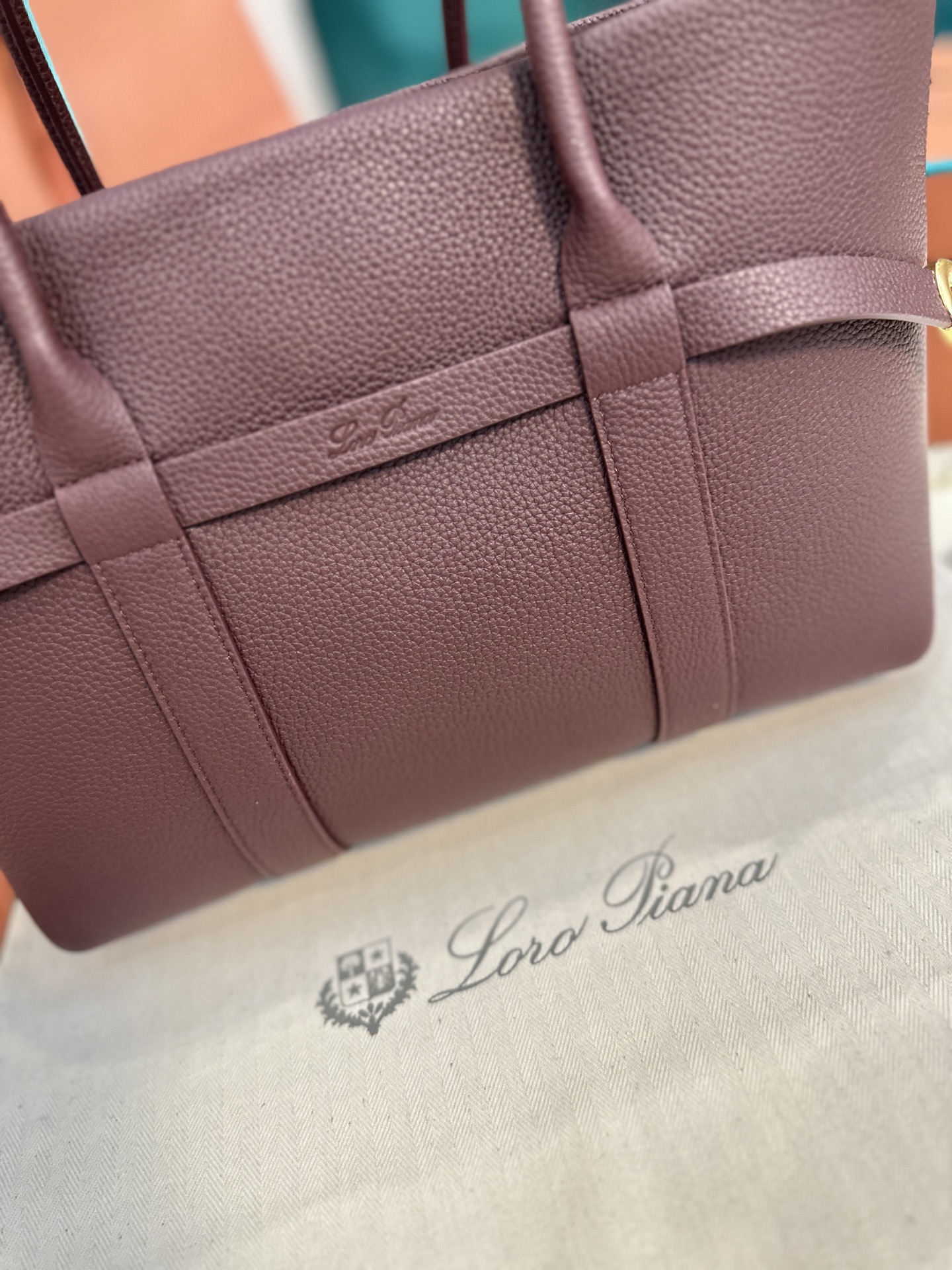 Loro Piana Ghiera Shopper Large Calfskin Azuki Beans/Sun Gold | Loro