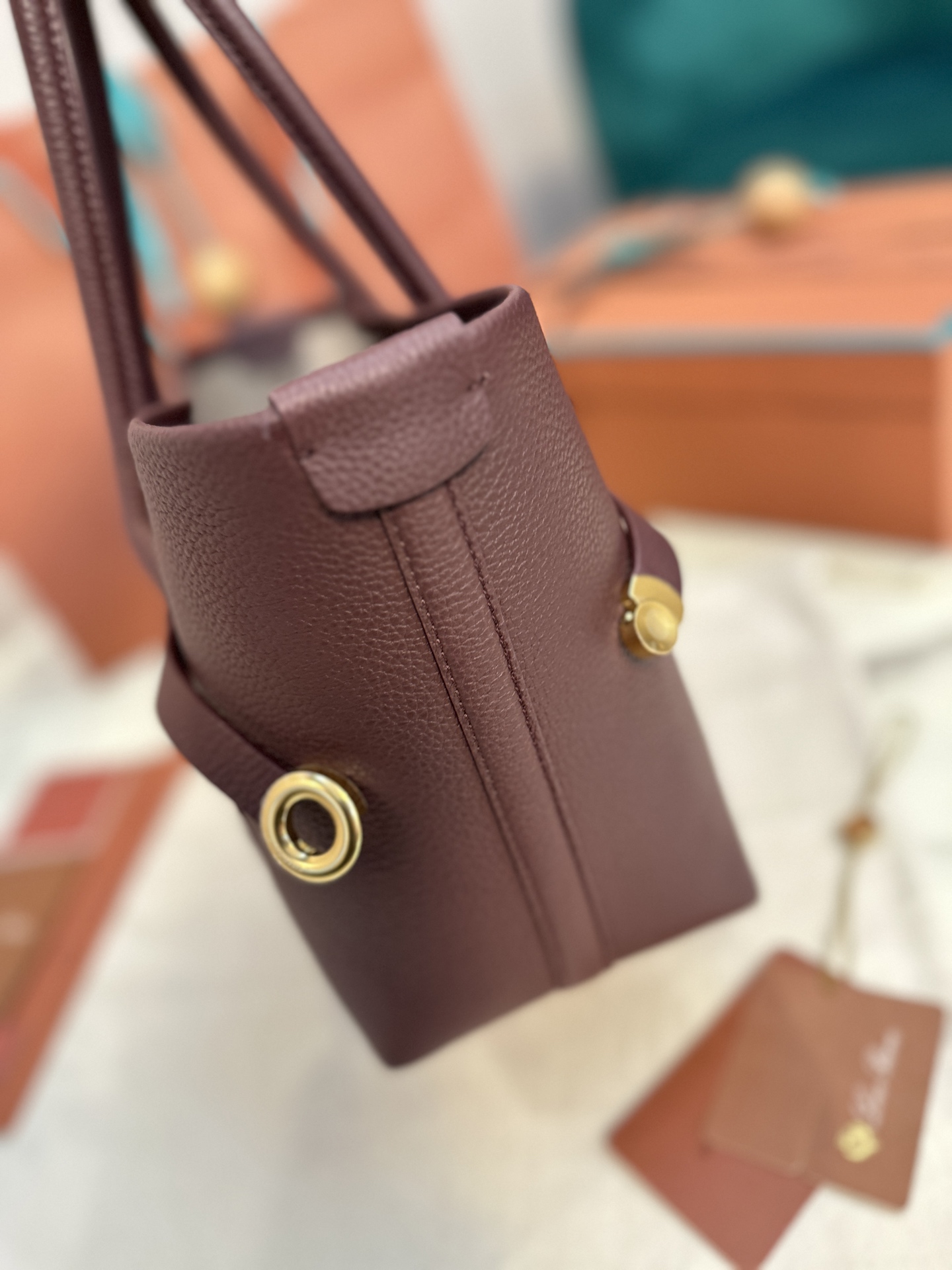 Loro Piana Ghiera Shopper Large Calfskin Azuki Beans/Sun Gold | Loro