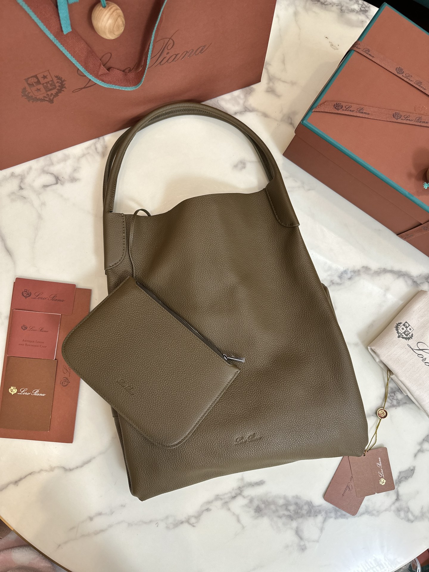 Loro Piana Extra Large Bale Hobo bag Calfskin Warm Mastic/Onyx