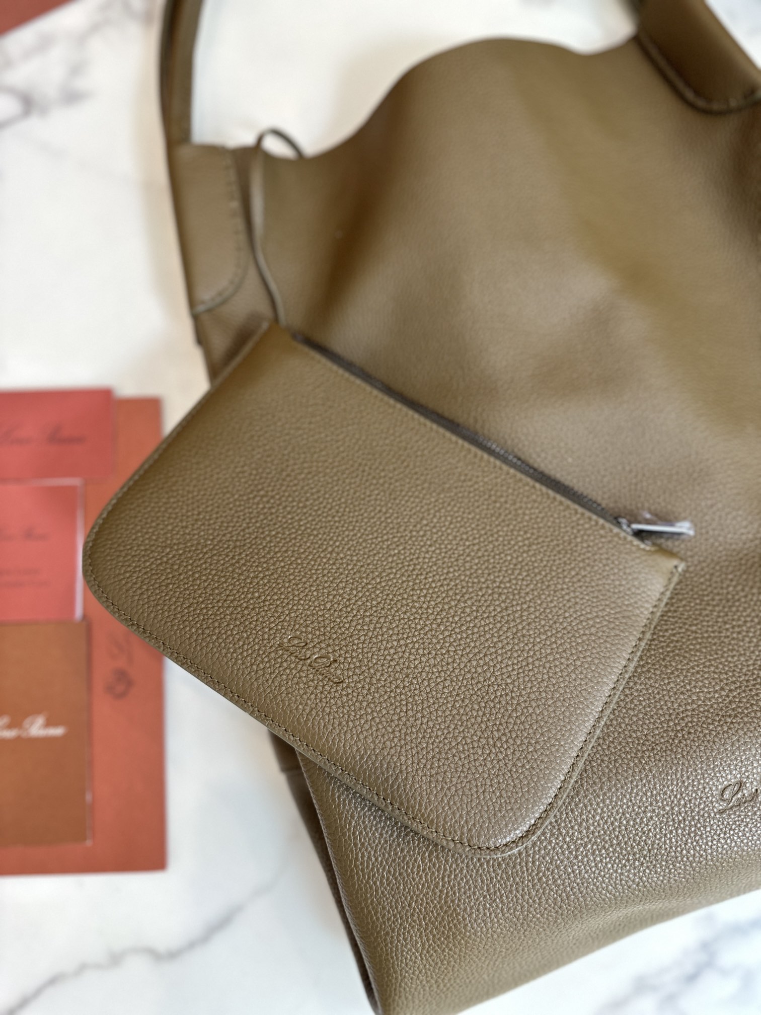 Loro Piana Extra Large Bale Hobo bag Calfskin Warm Mastic/Onyx
