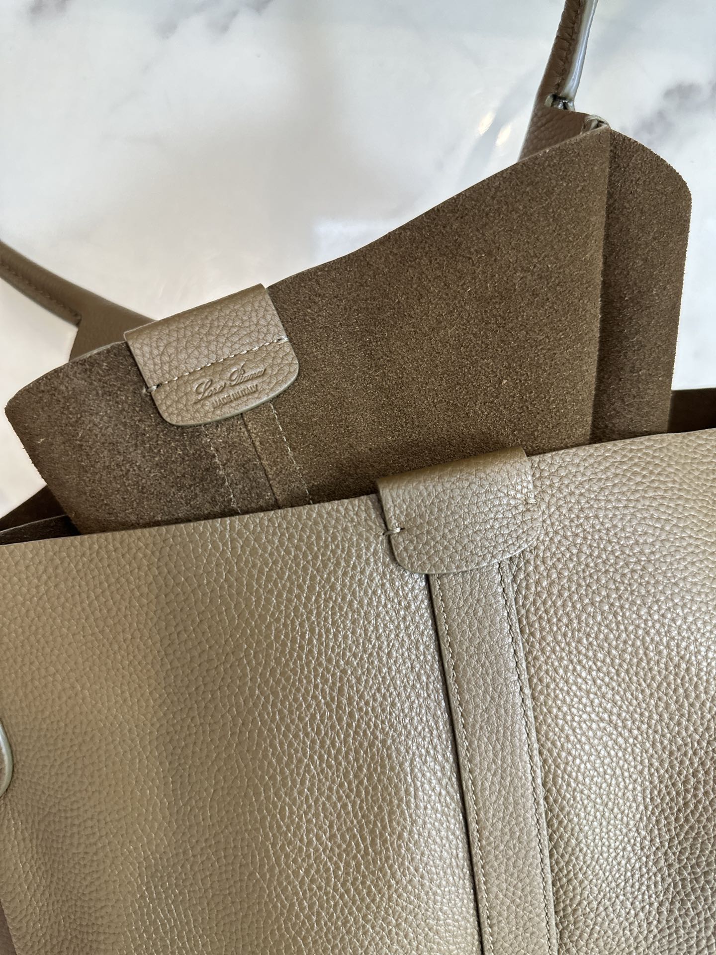 Loro Piana Extra Large Bale Hobo bag Calfskin Warm Mastic/Onyx