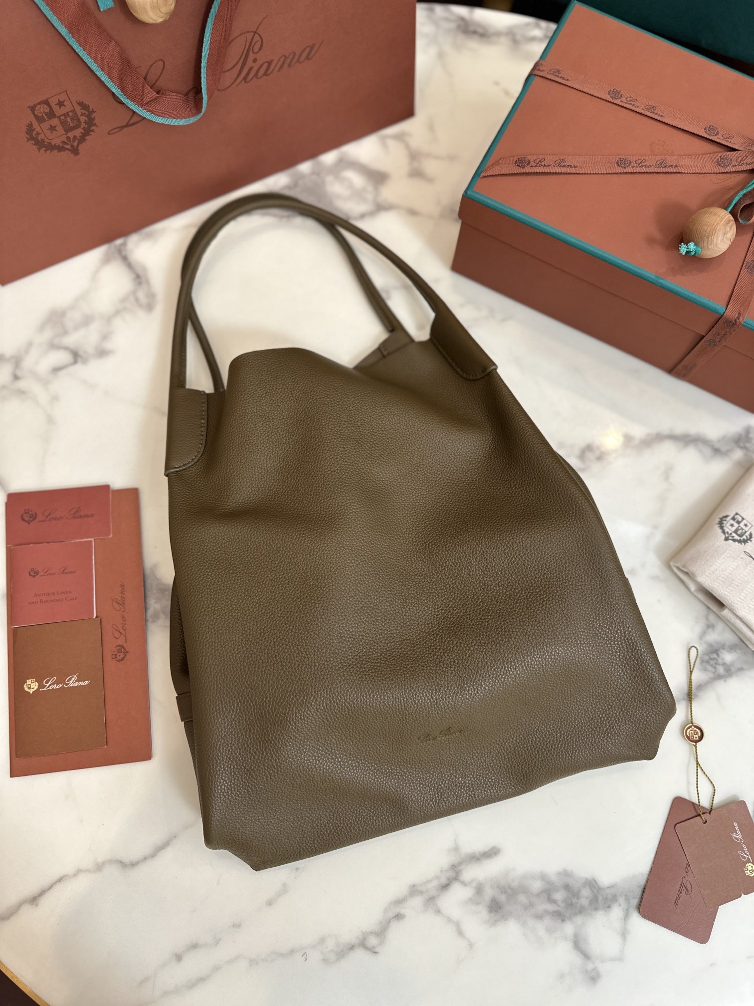 Loro Piana Extra Large Bale Hobo bag Calfskin Warm Mastic/Onyx
