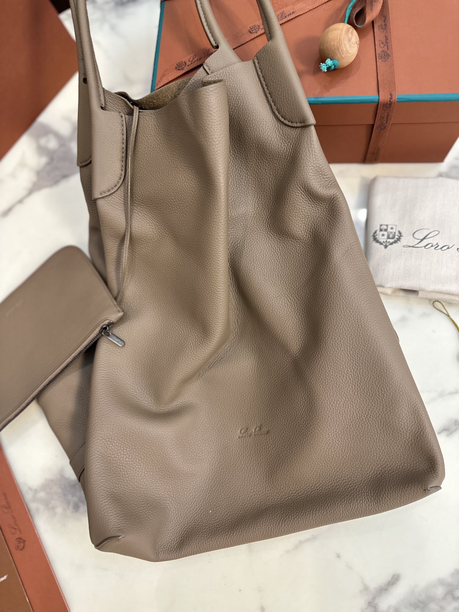 Loro Piana Extra Large Bale Hobo bag Calfskin Warm Mastic/Onyx