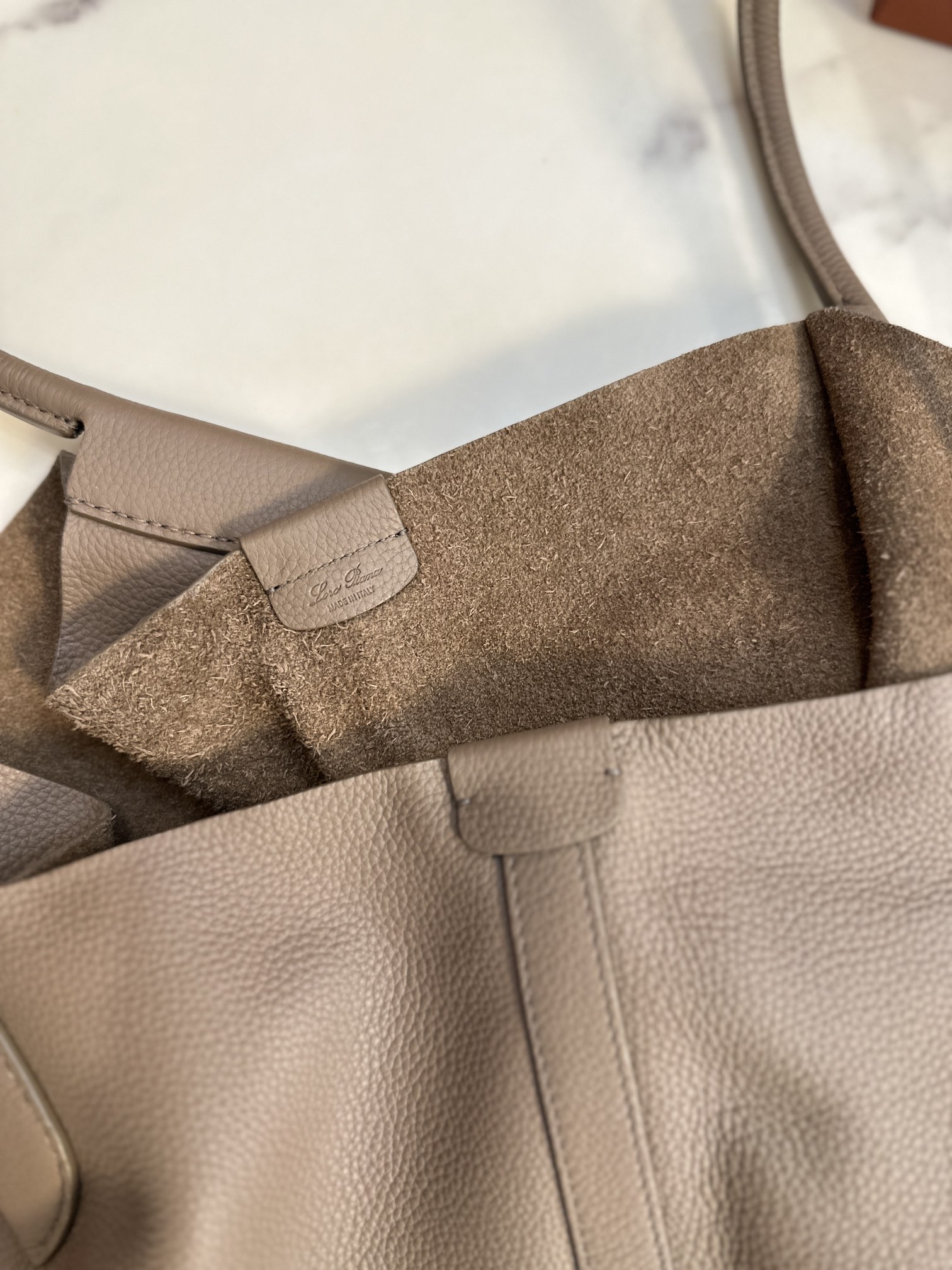 Loro Piana Extra Large Bale Hobo bag Calfskin Warm Mastic/Onyx
