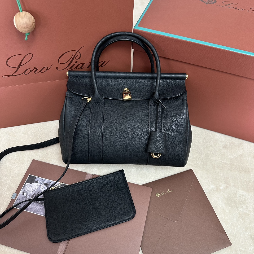 Loro Piana Black Loom L25 Tote Bag in Leather for