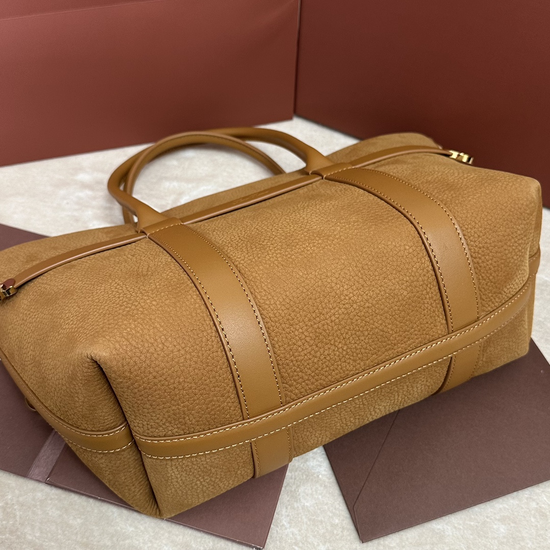 Loro Piana Ghiera Shopper Small Calfskin Bon Ton Brown/Sun Gold | Loro