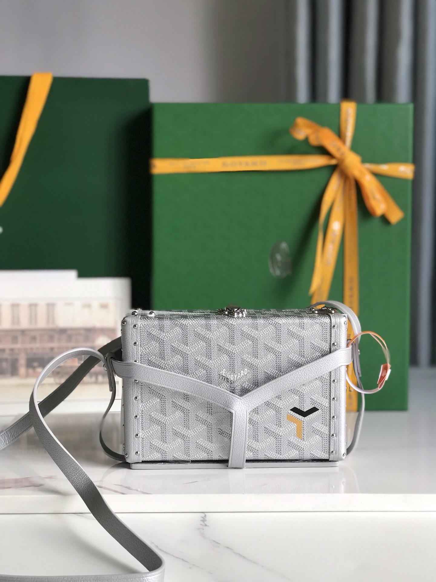 Goyard silver Coated Canvas and Leather Minaudiere