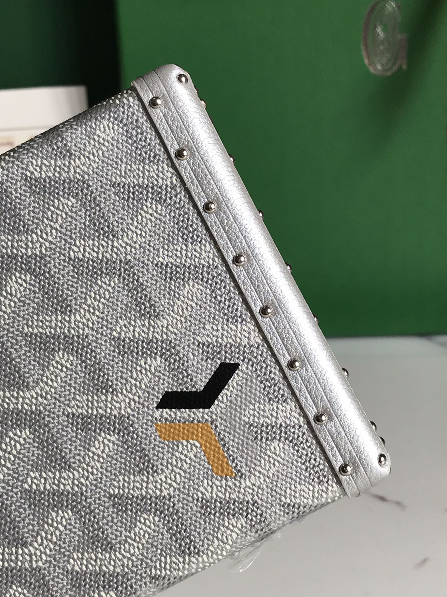 Goyard silver Coated Canvas and Leather Minaudiere