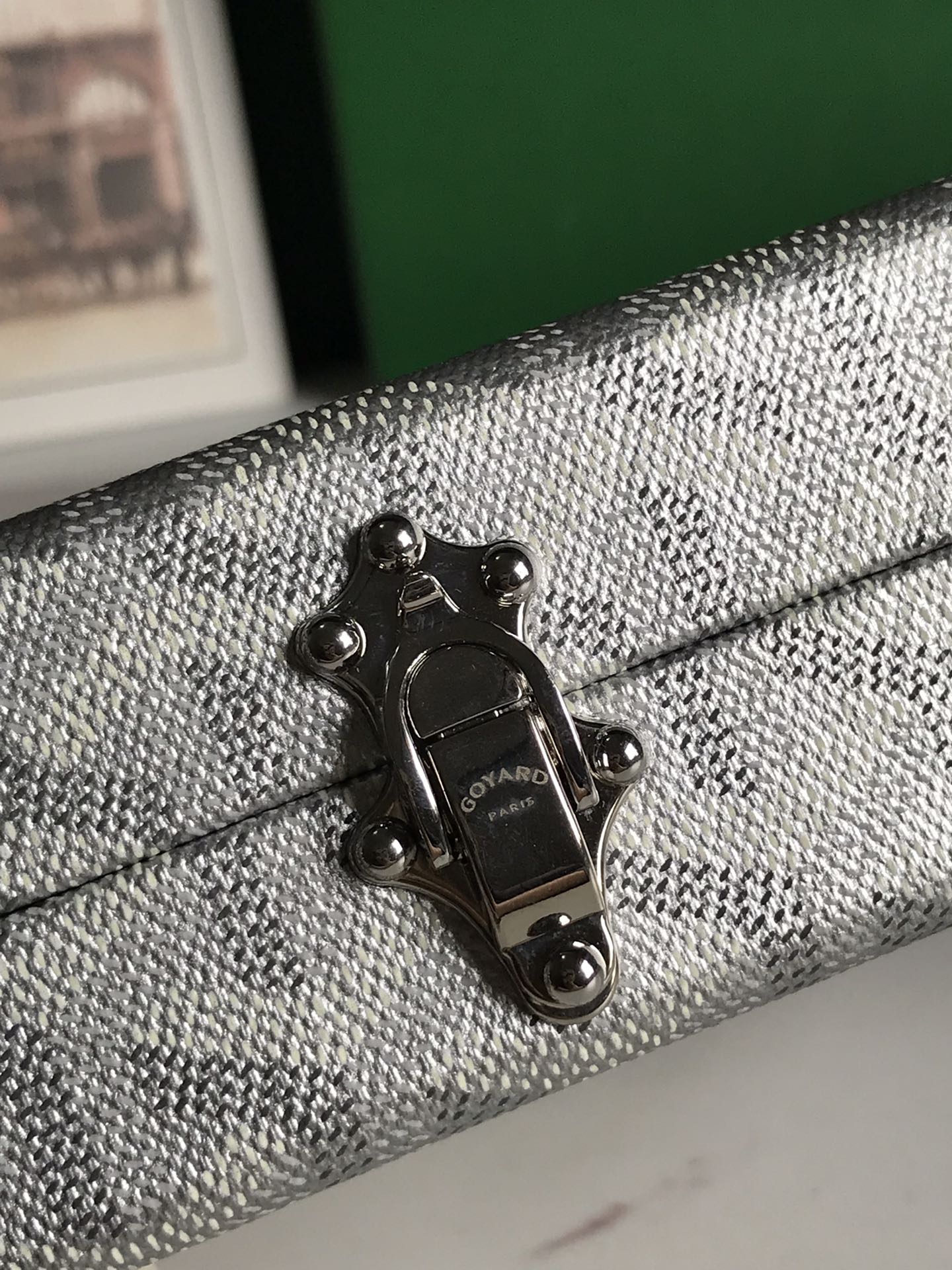 Goyard silver Coated Canvas and Leather Minaudiere