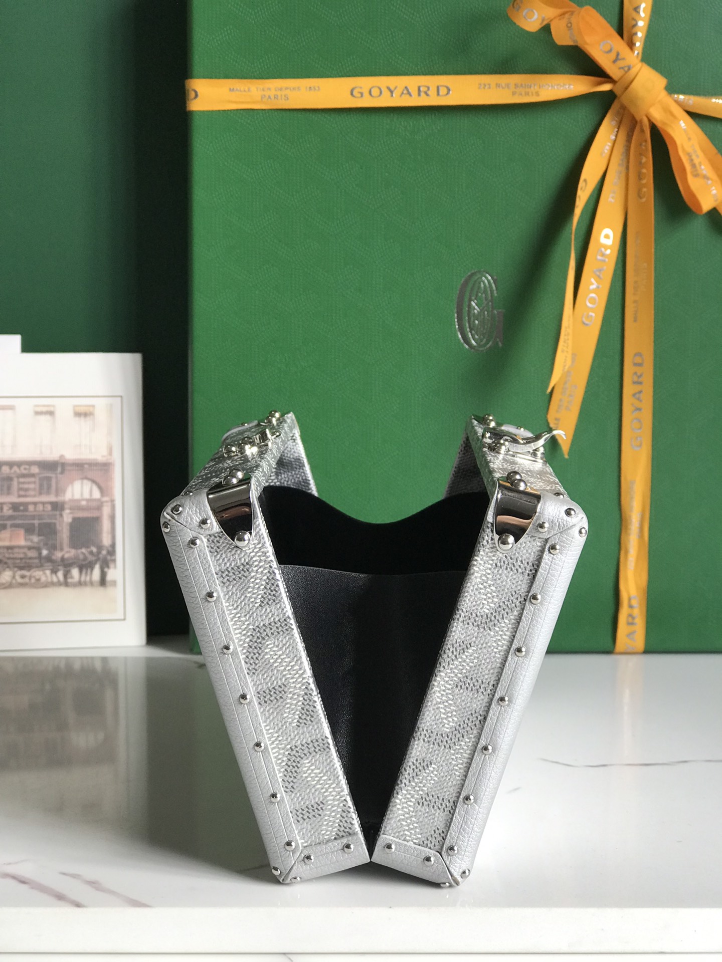 Goyard silver Coated Canvas and Leather Minaudiere