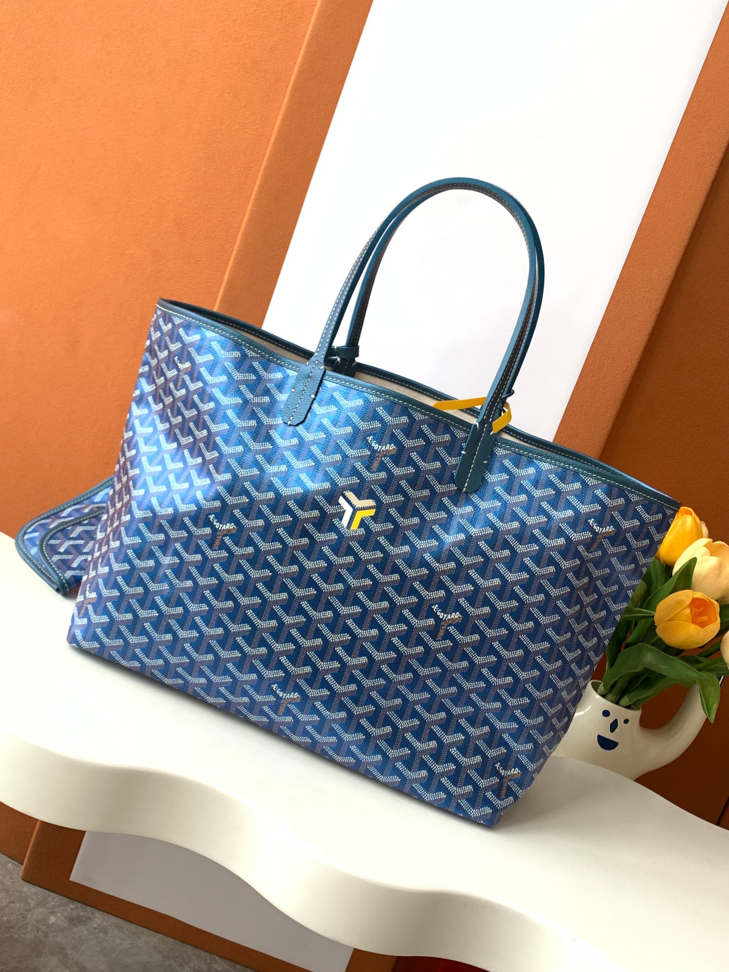 Goyard Pearly Blue Goyardine Canvas And Chevroches