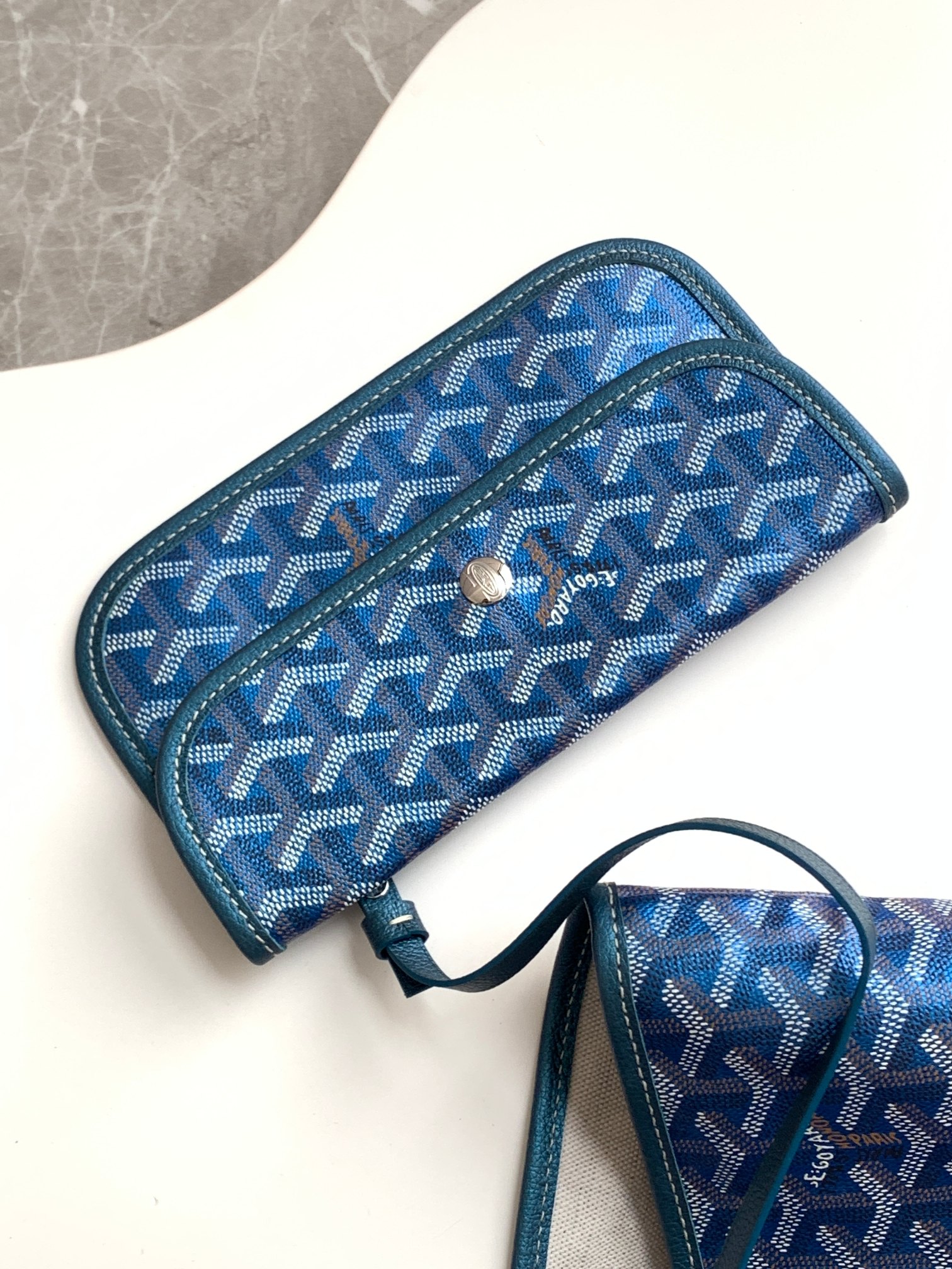 Goyard Pearly Blue Goyardine Canvas And Chevroches
