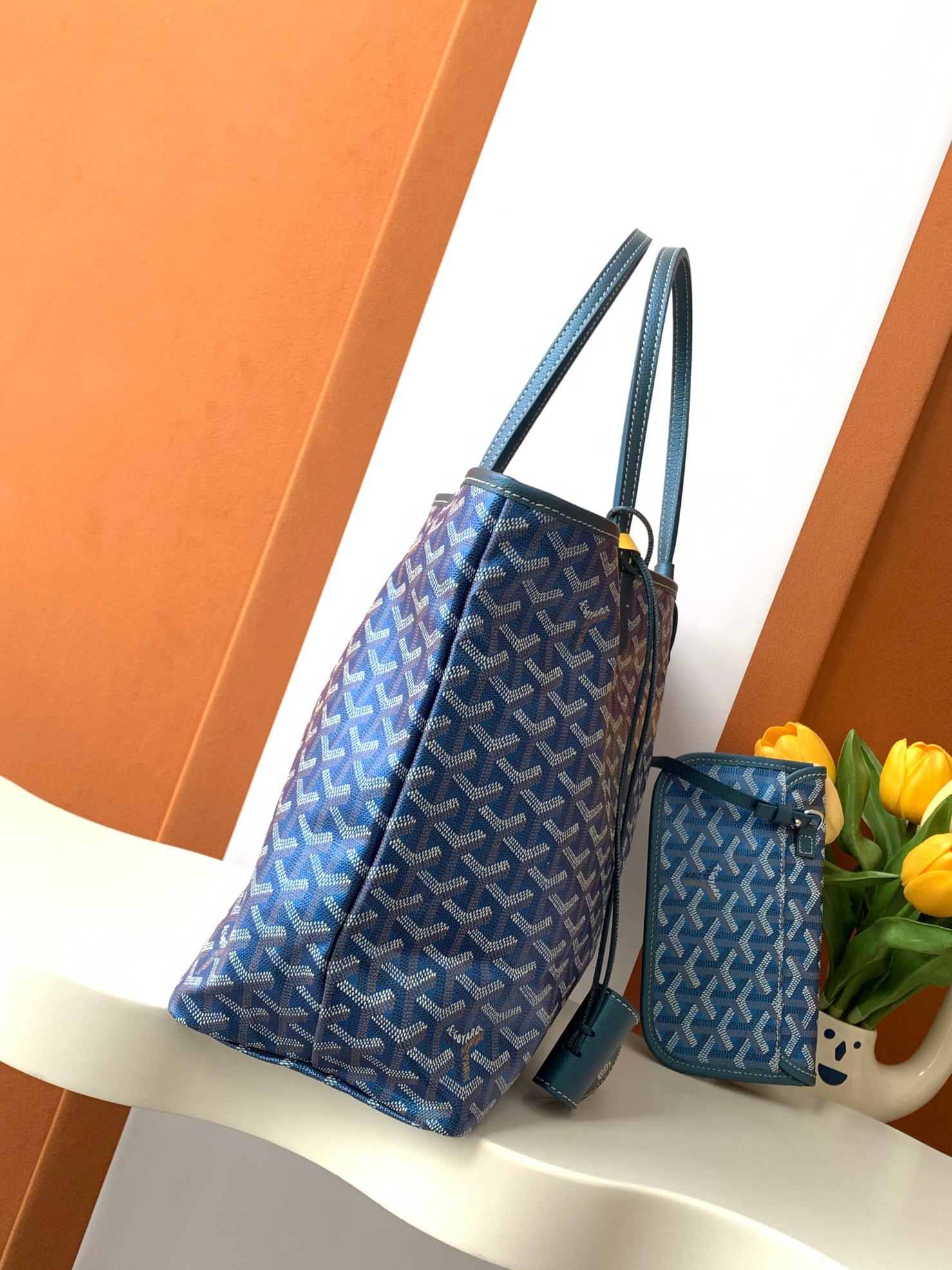 Goyard Pearly Blue Goyardine Canvas And Chevroches