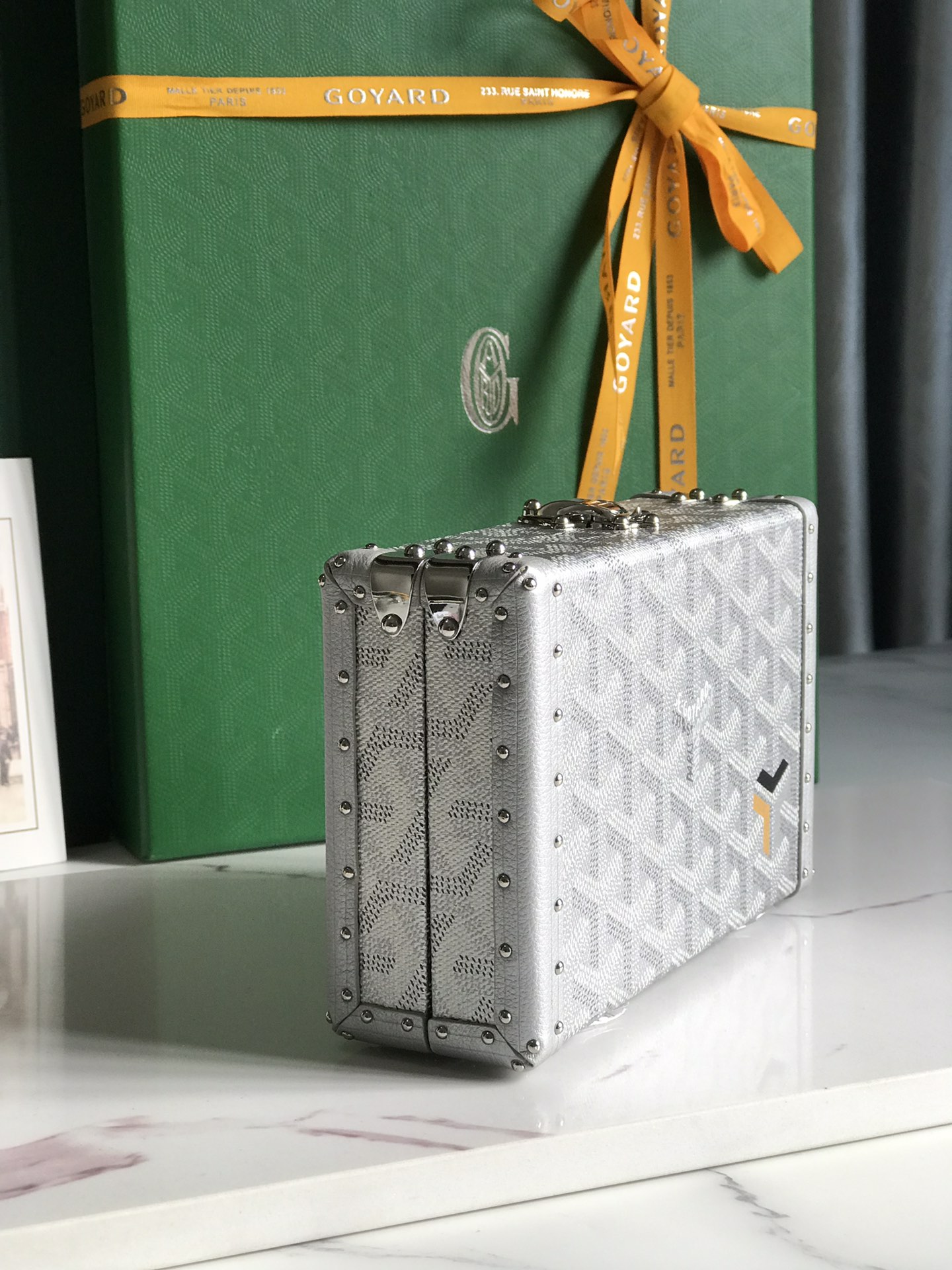 Goyard silver Coated Canvas and Leather Minaudiere