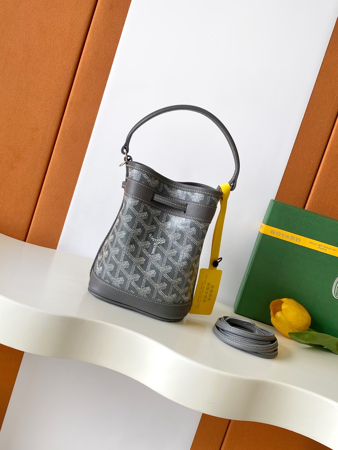 Goyard Petite Flot Bucket Bag grayTan 139758379