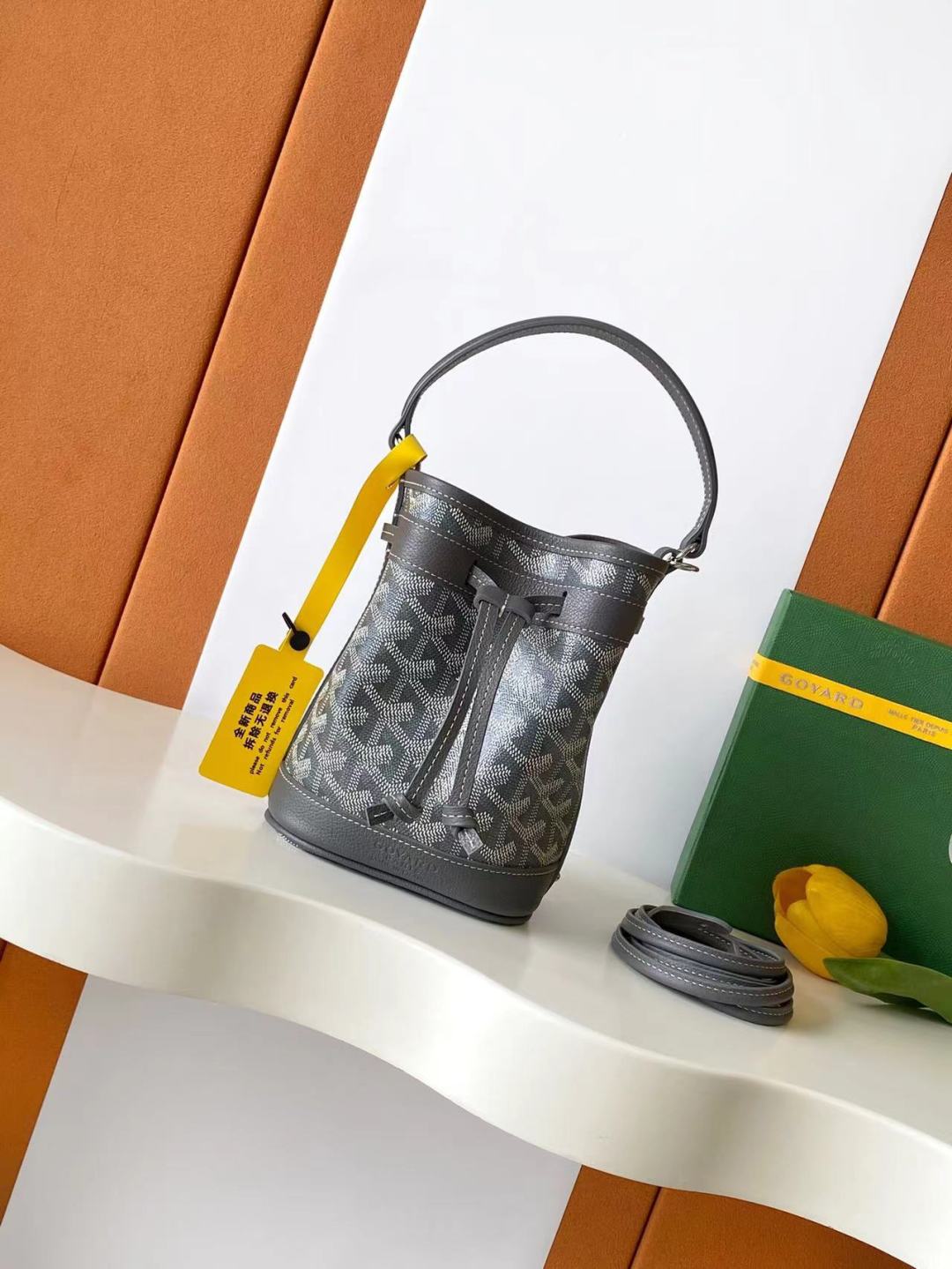 Goyard Petite Flot Bucket Bag grayTan 139758379