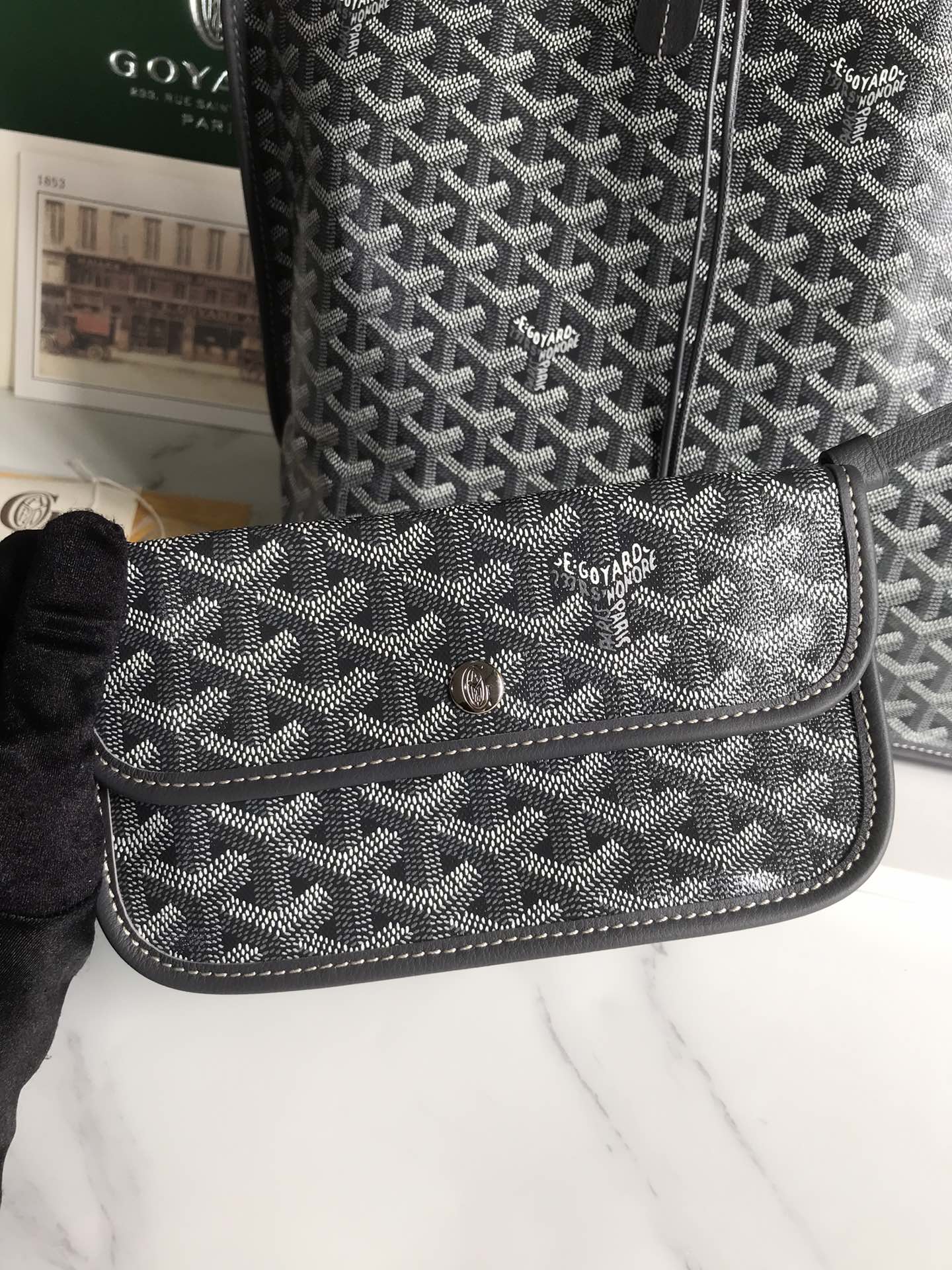 Goyard St Louis Large Black Shoulder Tote Bag and Small
