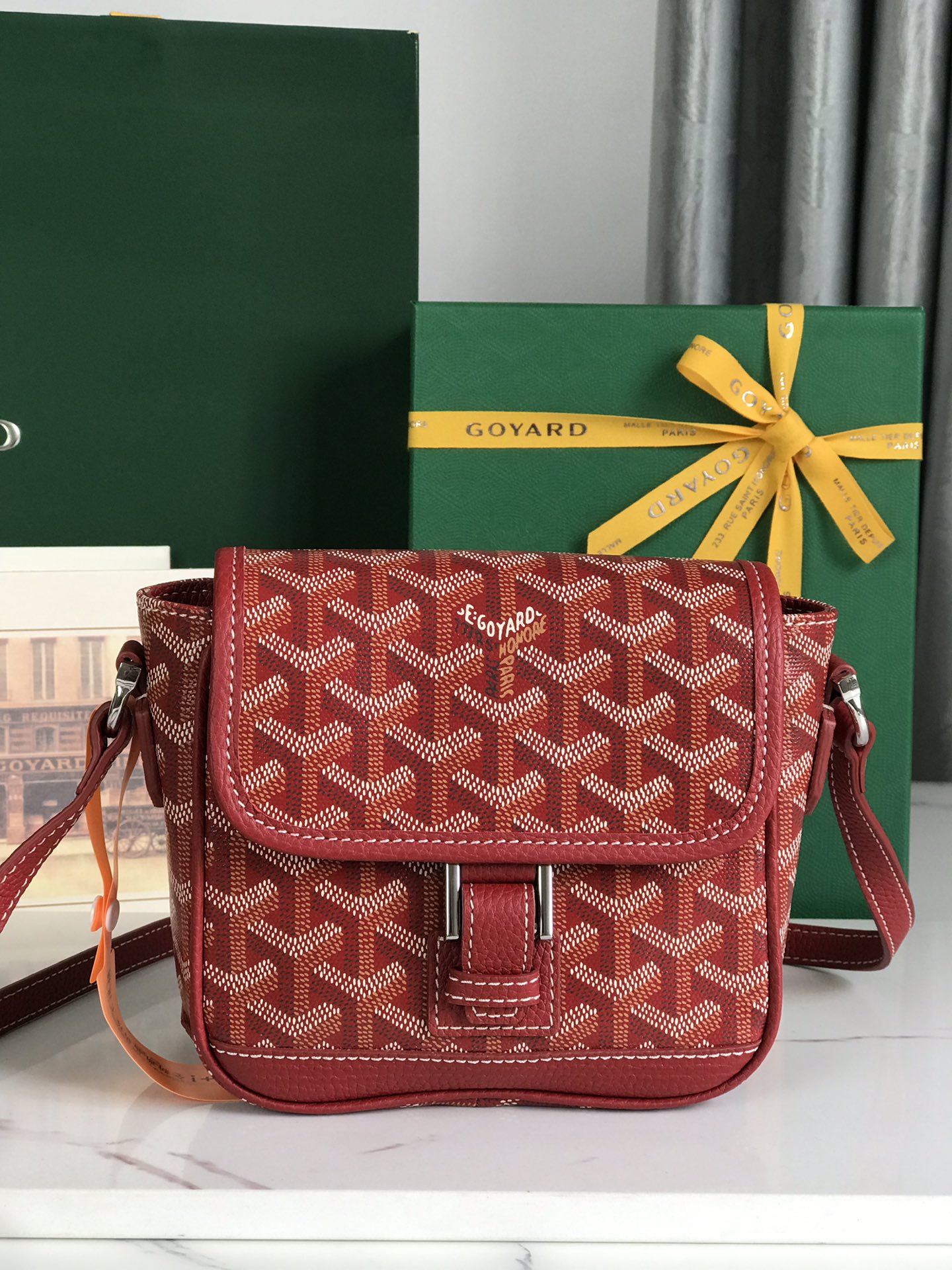 GOYARD Chevron Grand Blue PM Red 923372