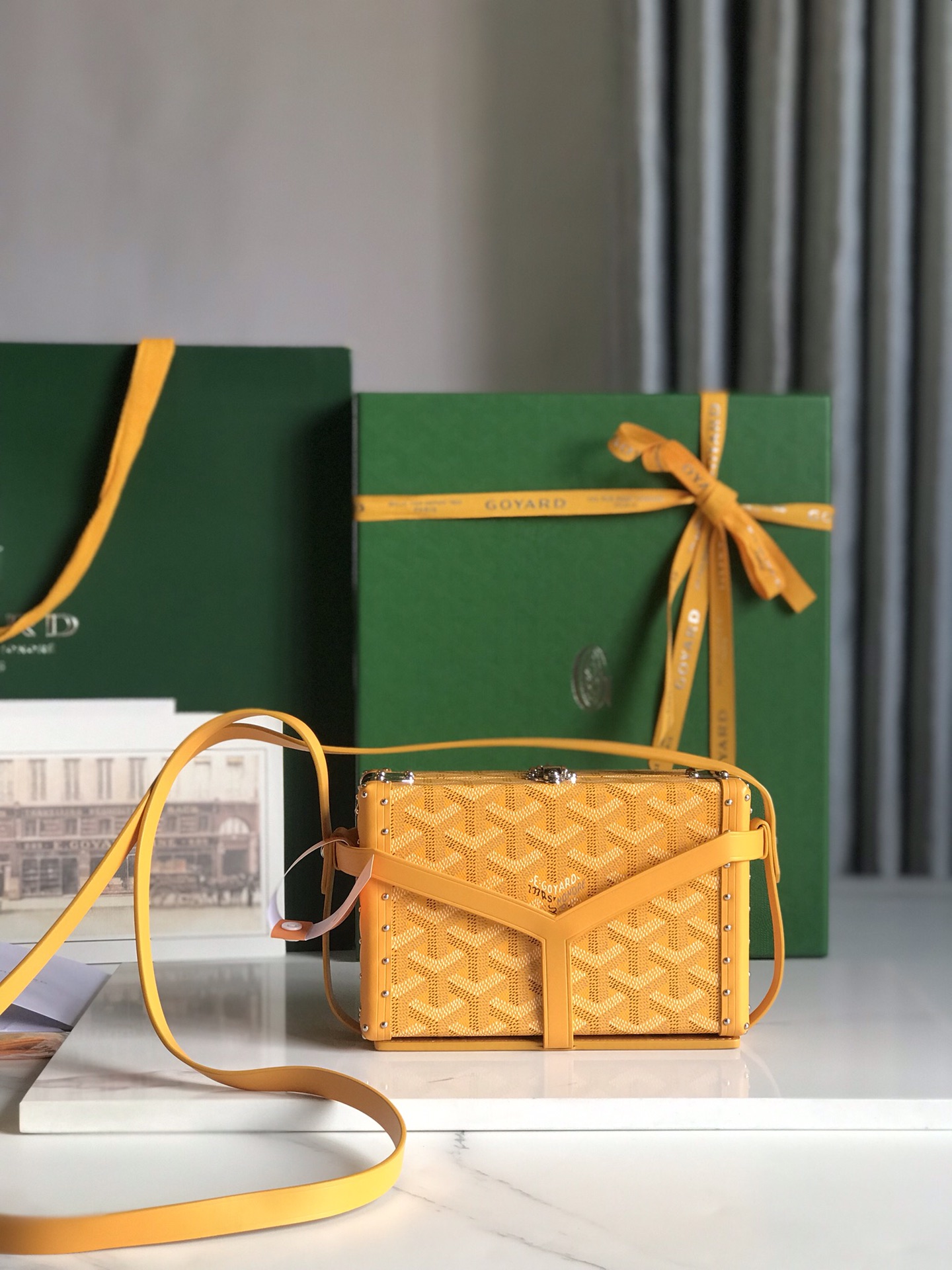 Goyard Yellow/Gold Coated Canvas and Leather Minaudiere