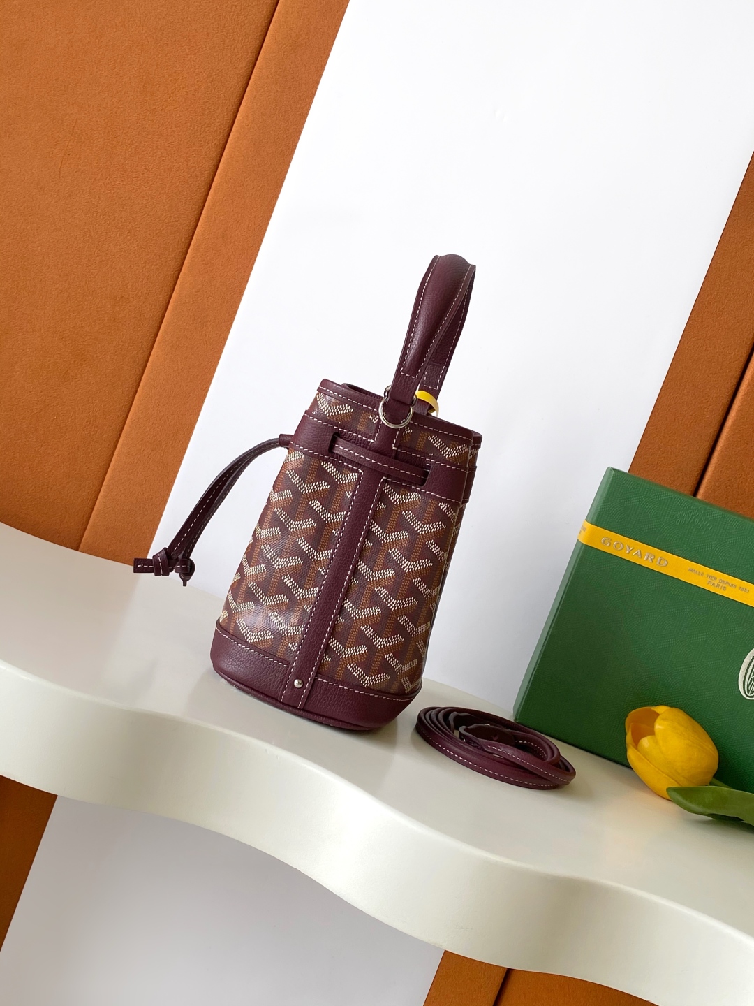 Goyard Petite Flot Bucket Bag Burgundy Tan 139758379
