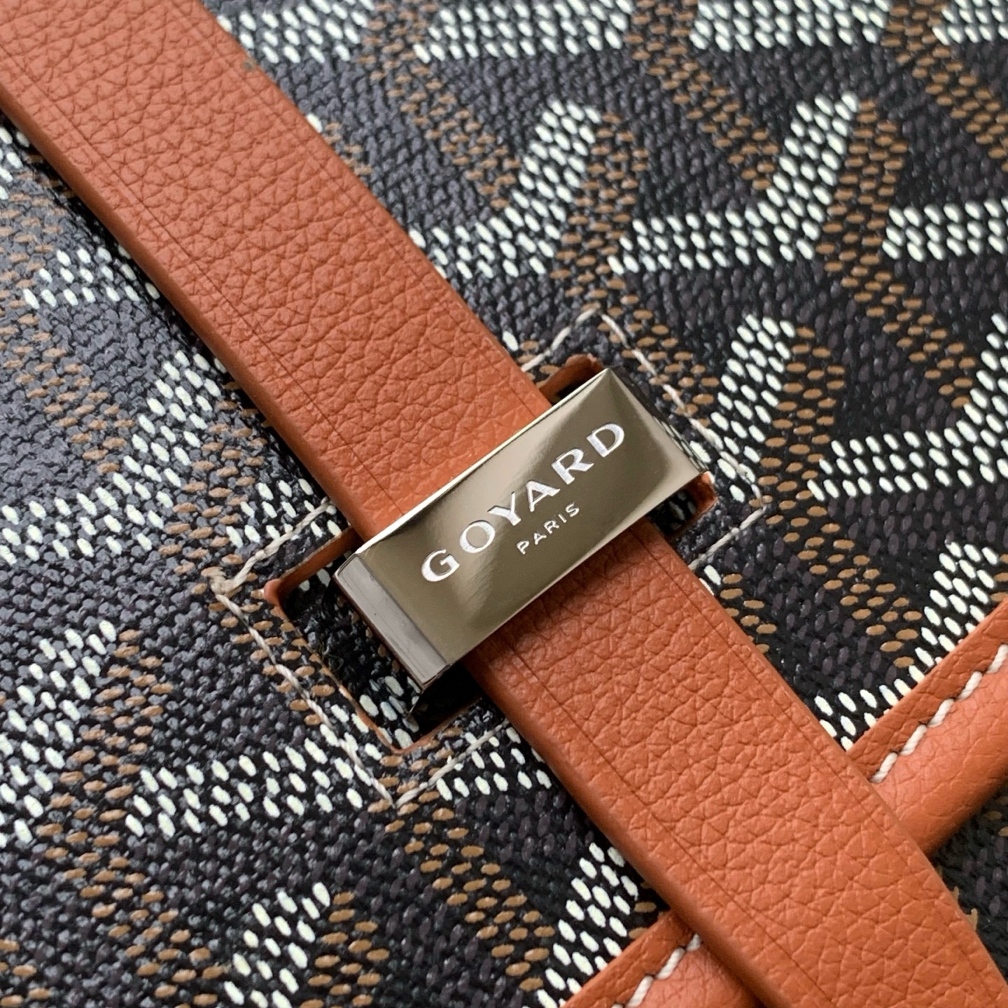 Goyard Black Goyardine Canvas And Tan Chevroches