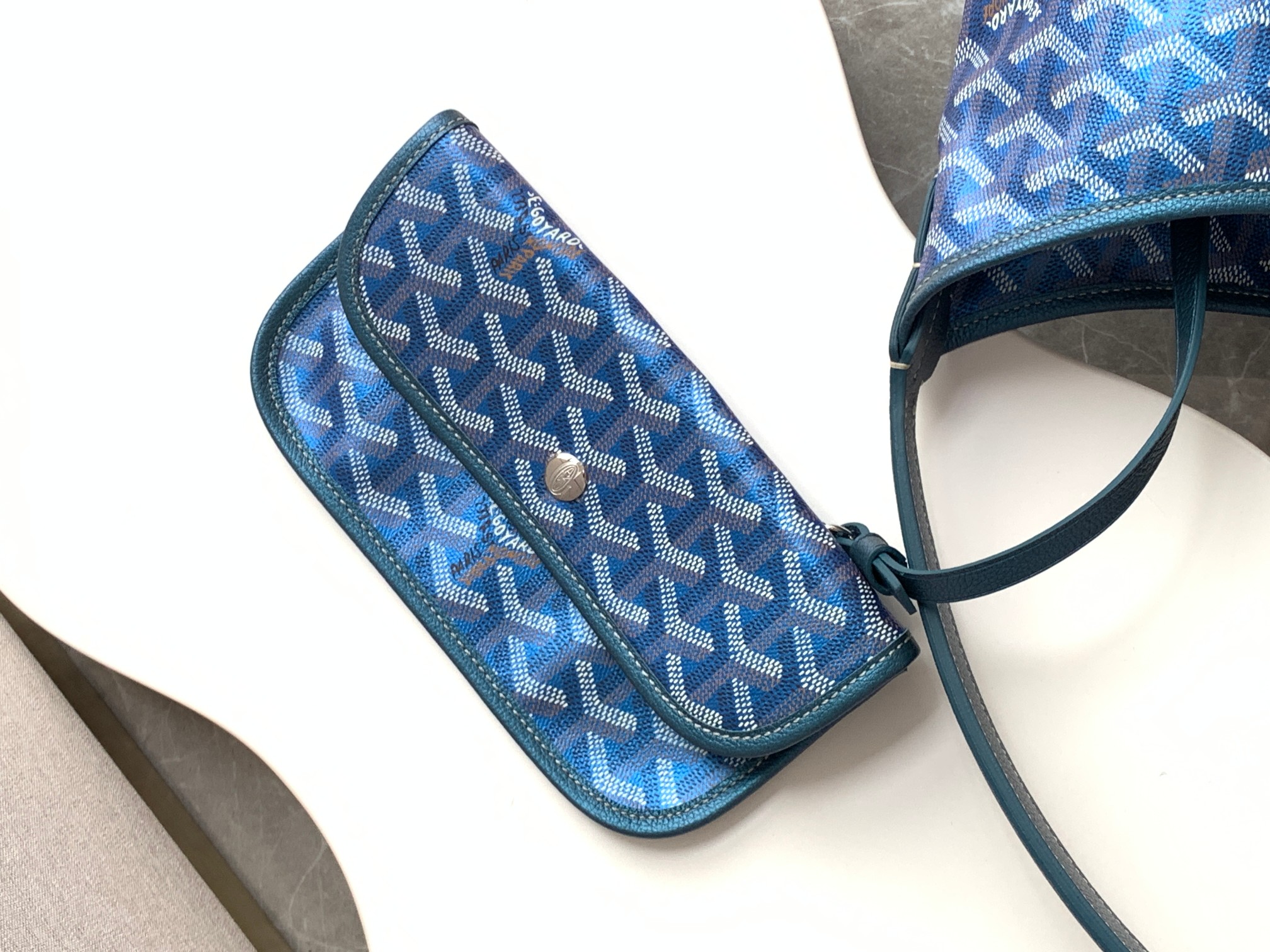 Goyard Goyardine Pearly Blue Boheme PM Hobo Bag