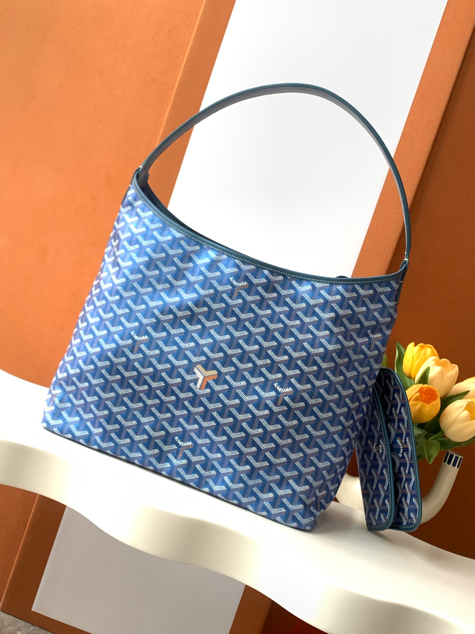 Goyard Goyardine Pearly Blue Boheme PM Hobo Bag