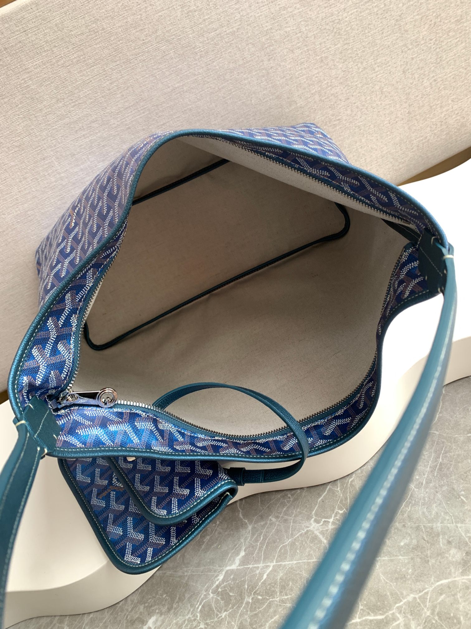 Goyard Goyardine Pearly Blue Boheme PM Hobo Bag