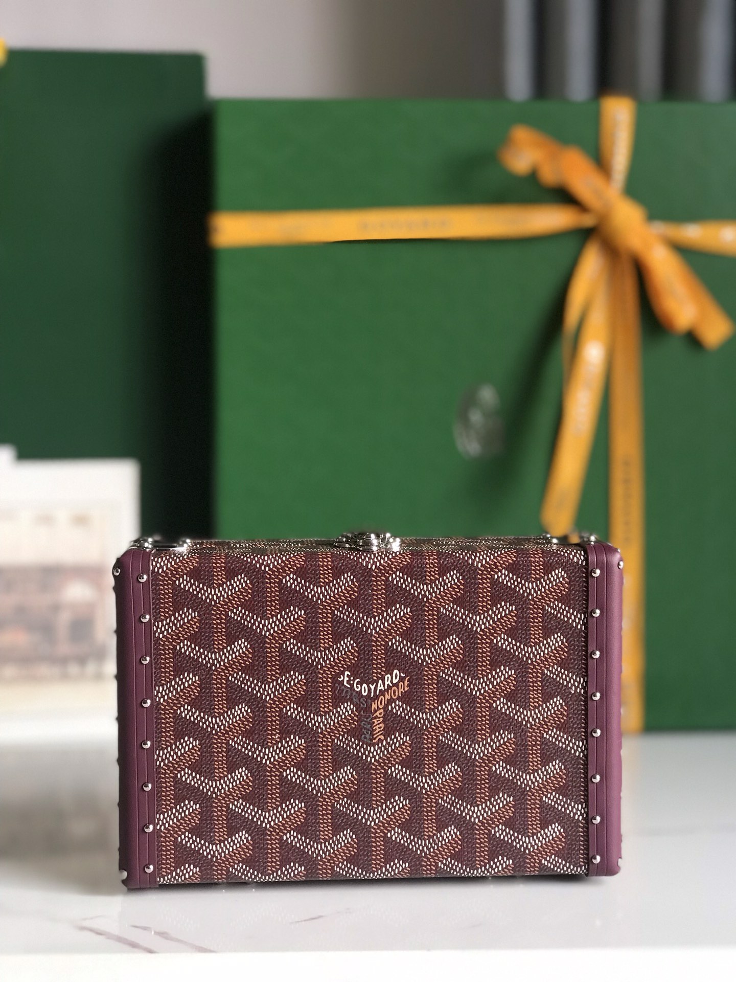 Minaudiere goyardine leather handbag Goyard Burgundy in