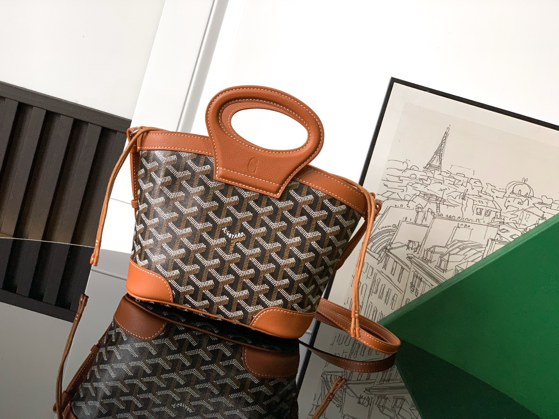 GOYARD Goyardine Canvas With Chevroches Calfskin Shoulder Bag, Crossbody Bag, Handbag Mini Women’s Black & Brown